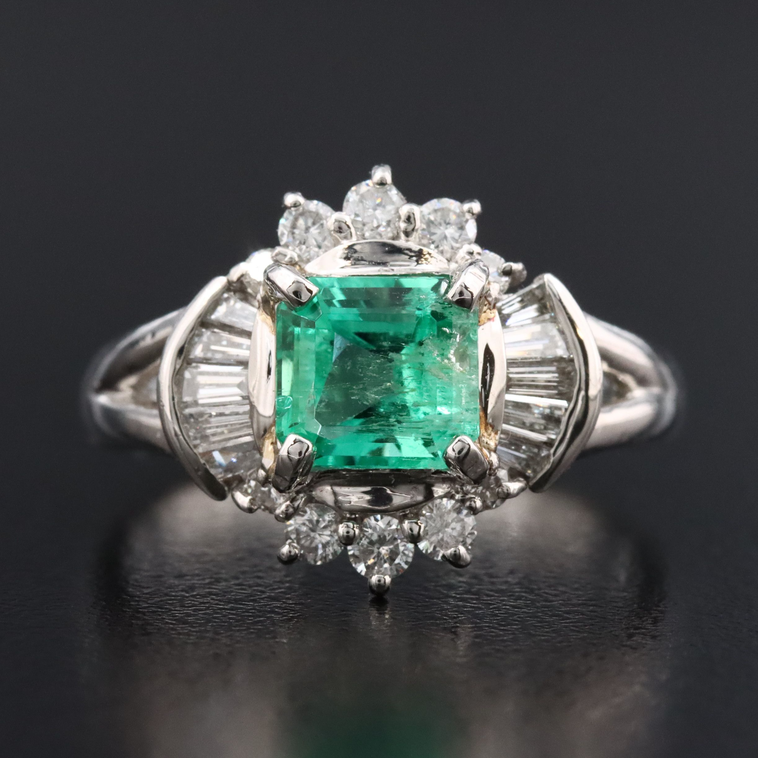 Platinum 1.14 CT Colombian Emerald and Diamond Ring with Online GIA Report