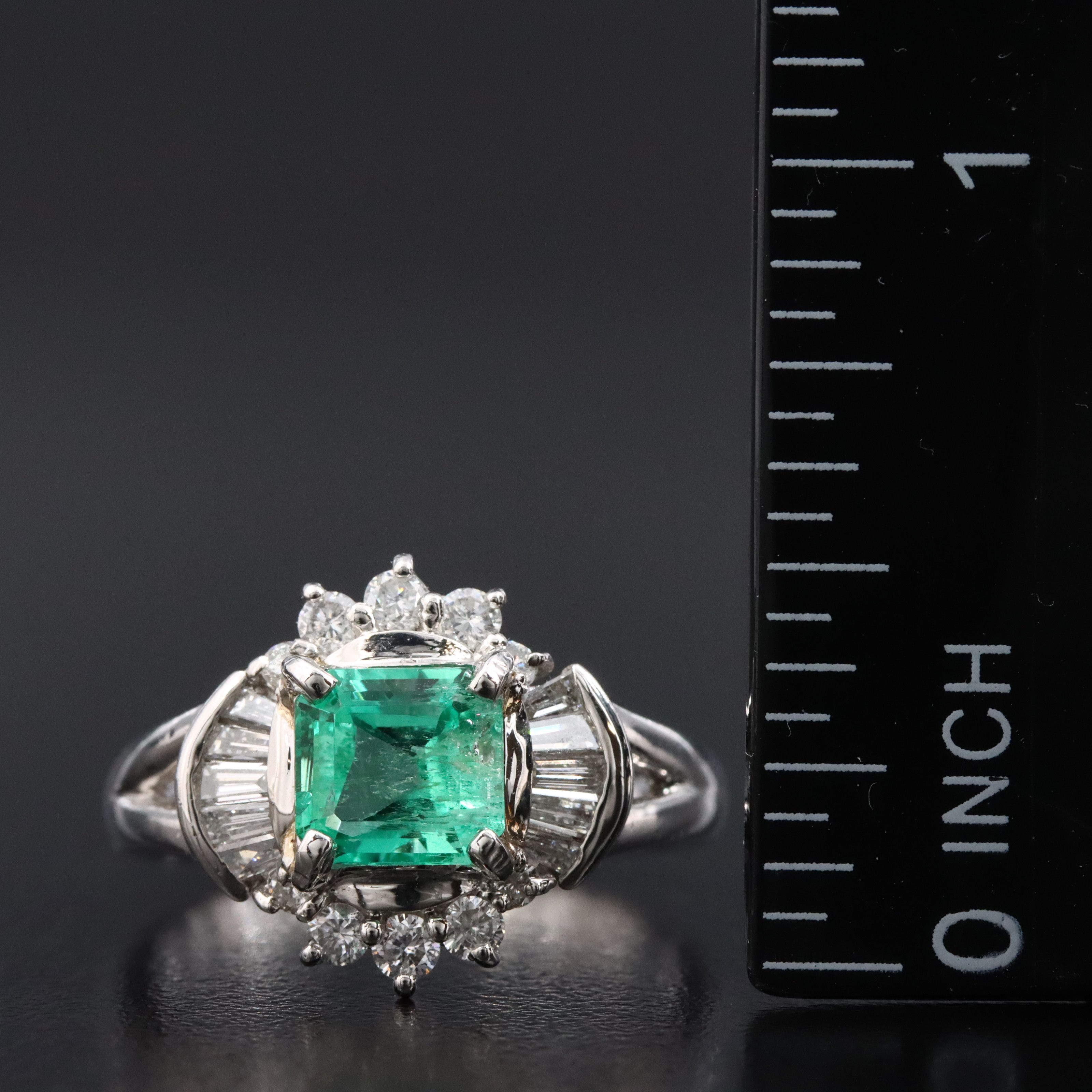 Platinum 1.14 CT Colombian Emerald and Diamond Ring with Online GIA Report