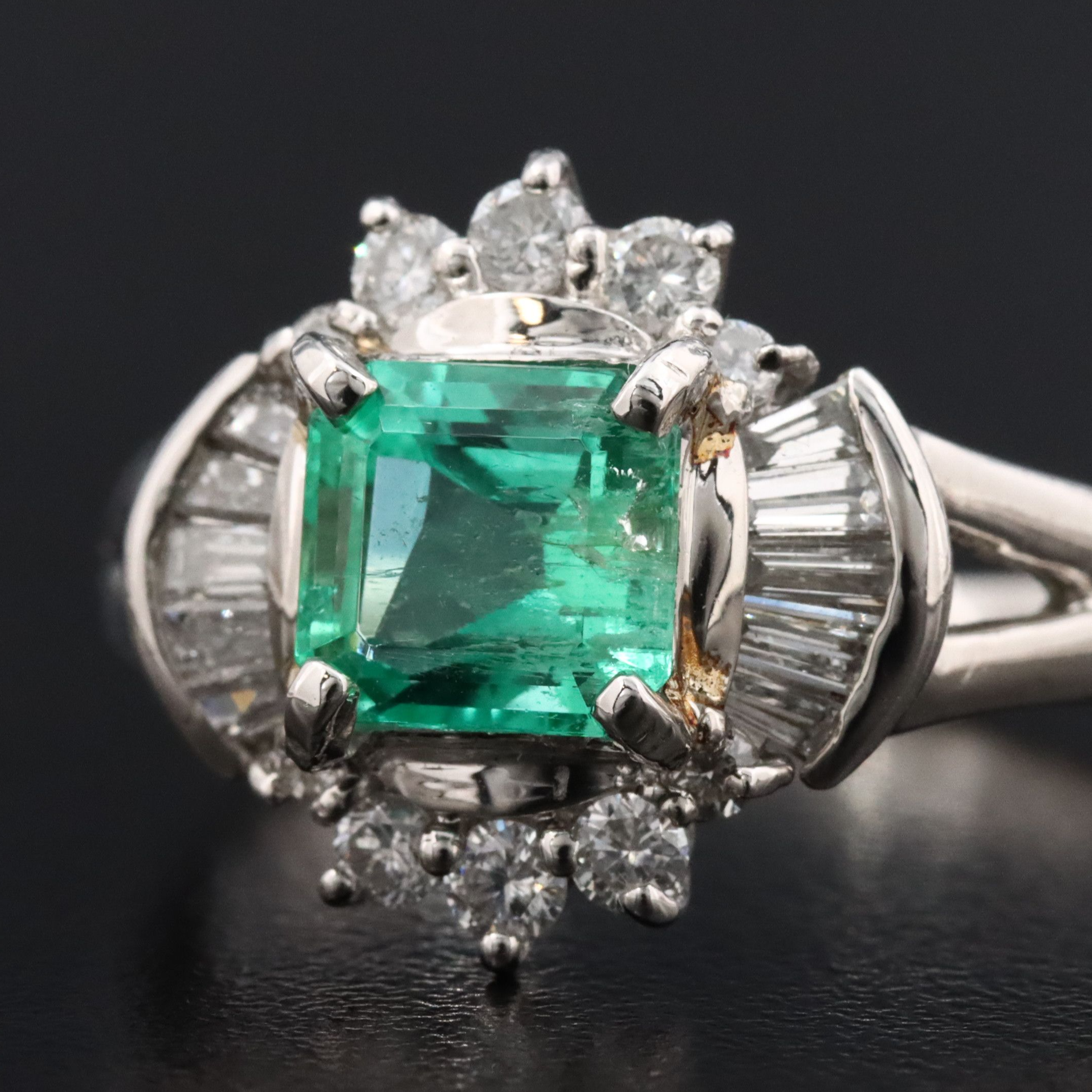 Platinum 1.14 CT Colombian Emerald and Diamond Ring with Online GIA Report