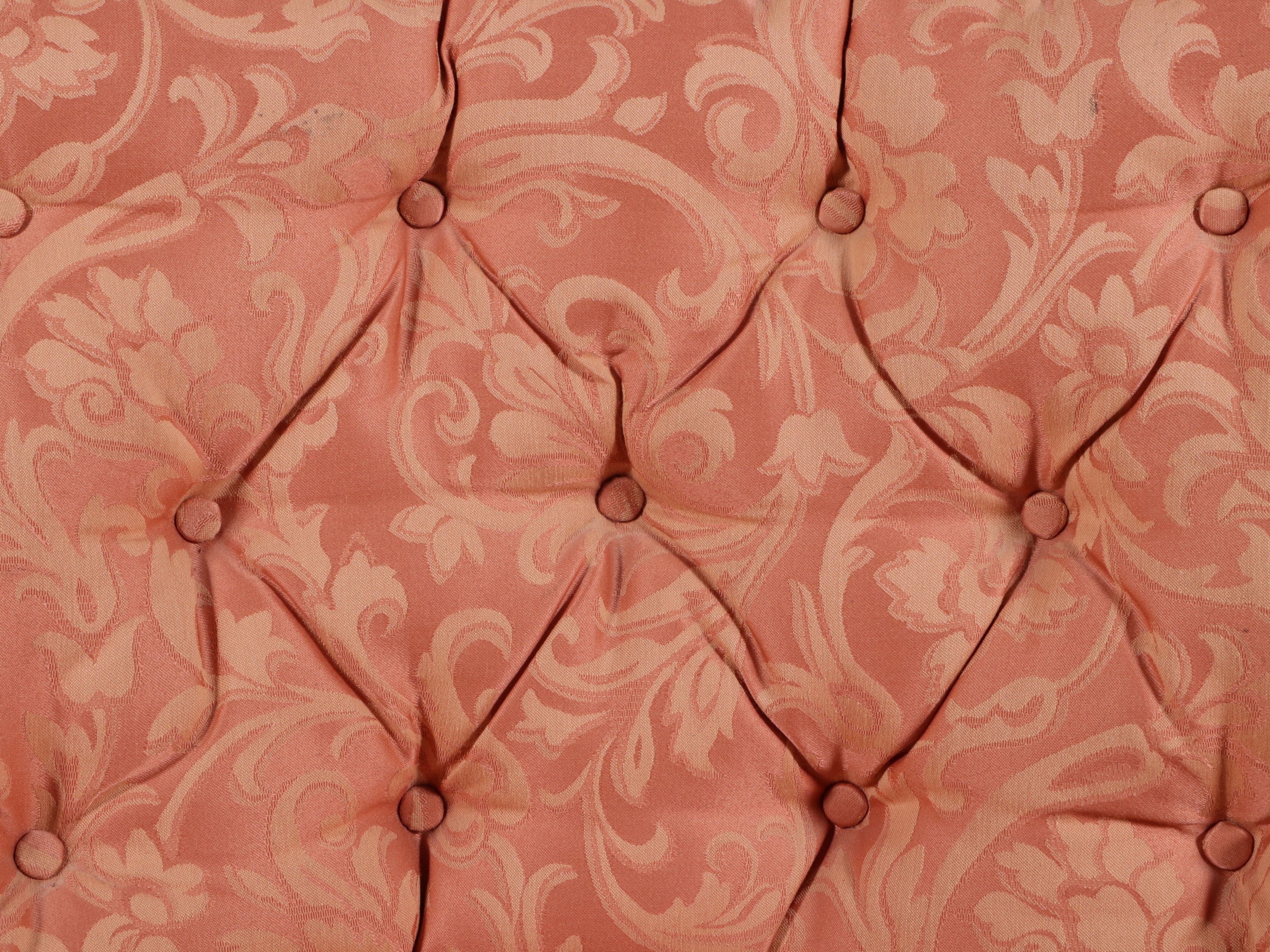 Pair of Damask Upholstered Tufted Back Armchairs