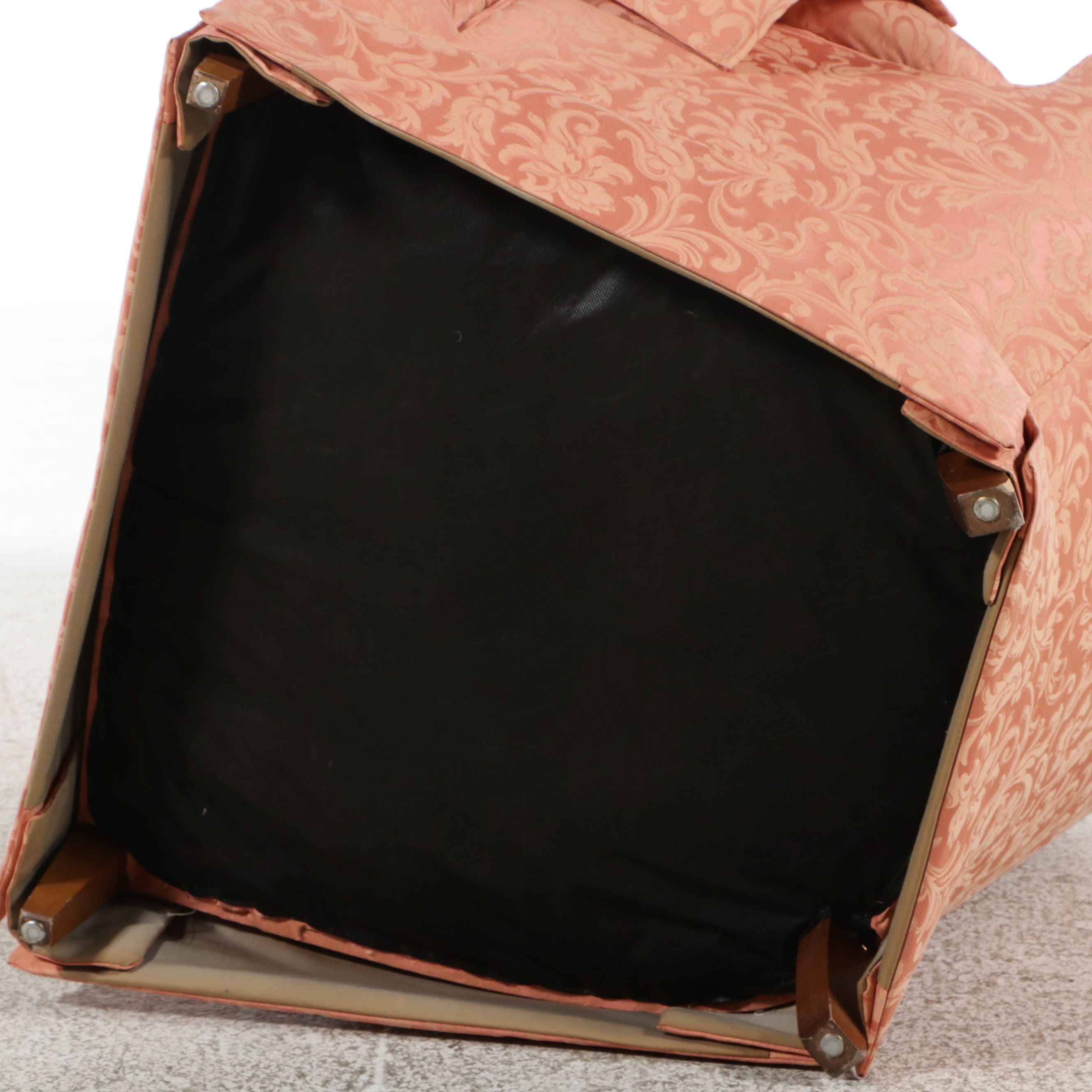 Pair of Damask Upholstered Tufted Back Armchairs