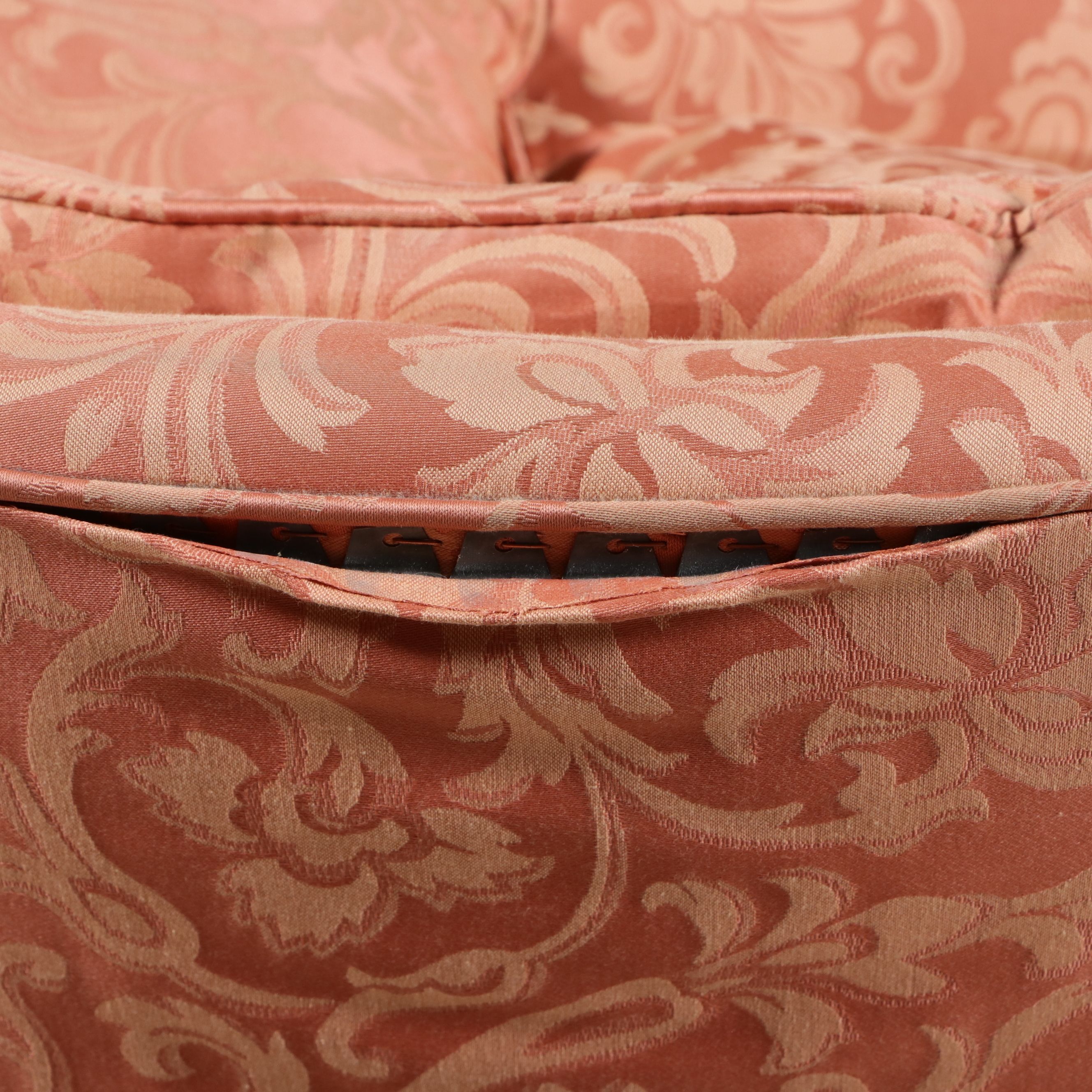 Pair of Damask Upholstered Tufted Back Armchairs