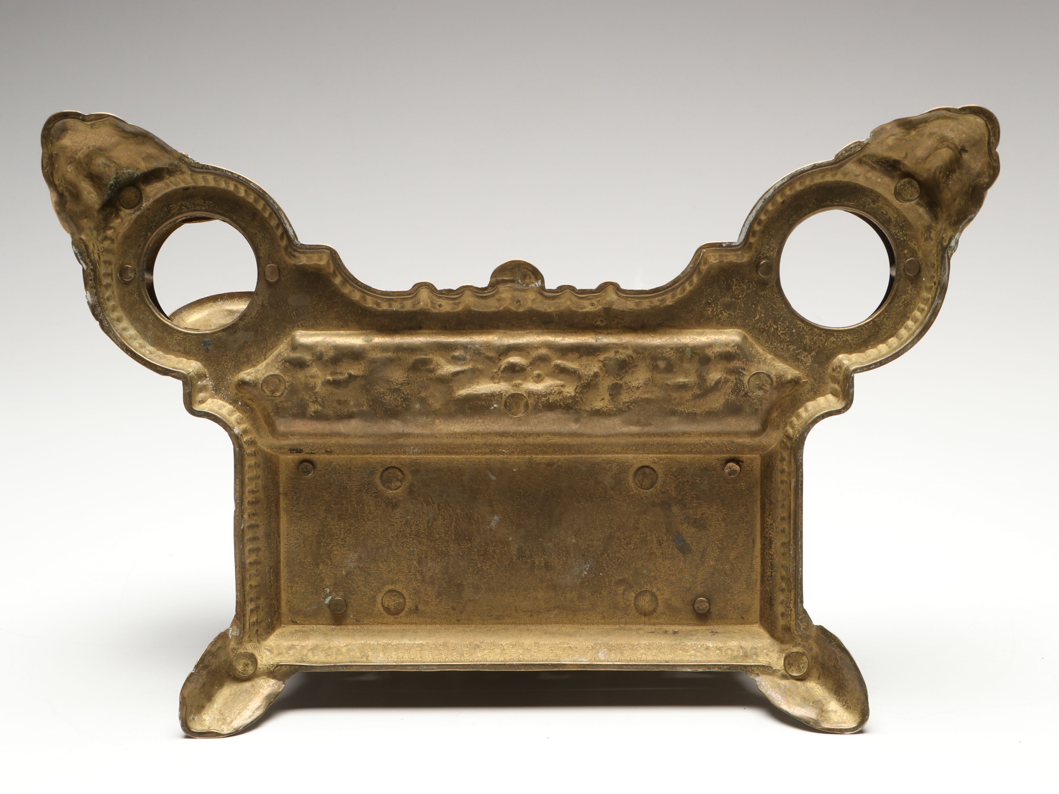Rococo Revival Gilt Brass Putti Ornamented Double Inkwell, Late 19th C.