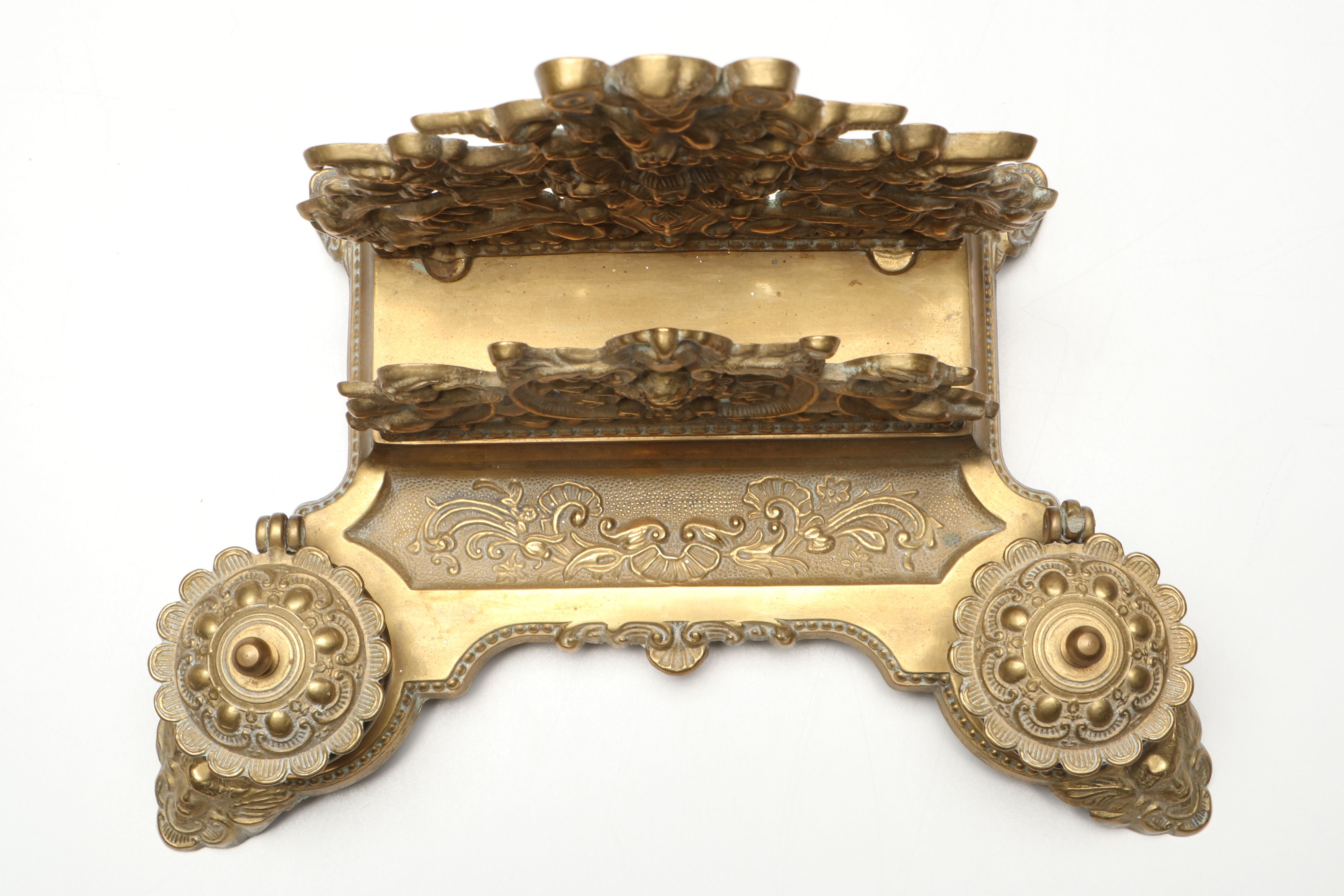 Rococo Revival Gilt Brass Putti Ornamented Double Inkwell, Late 19th C.