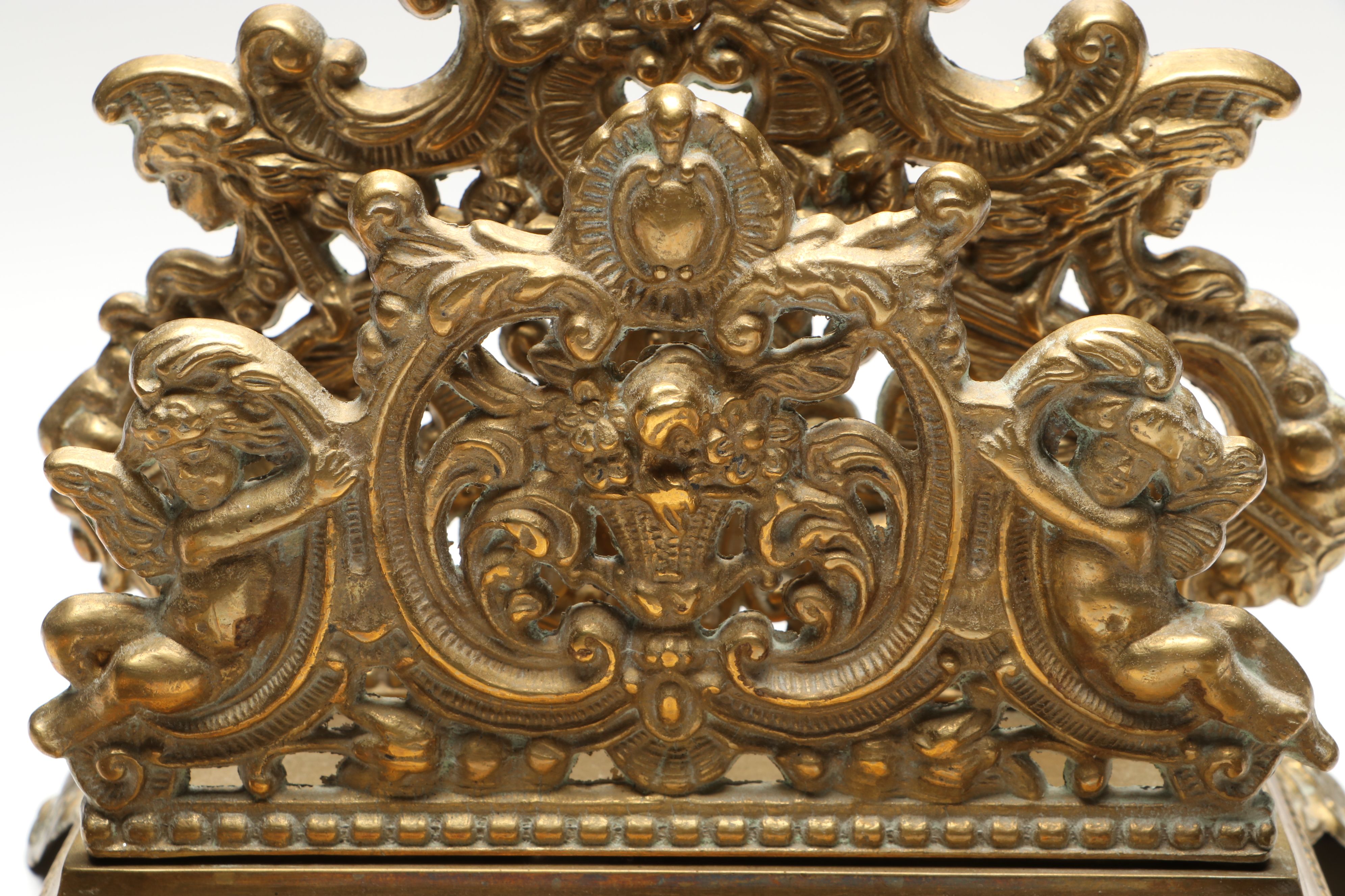 Rococo Revival Gilt Brass Putti Ornamented Double Inkwell, Late 19th C.