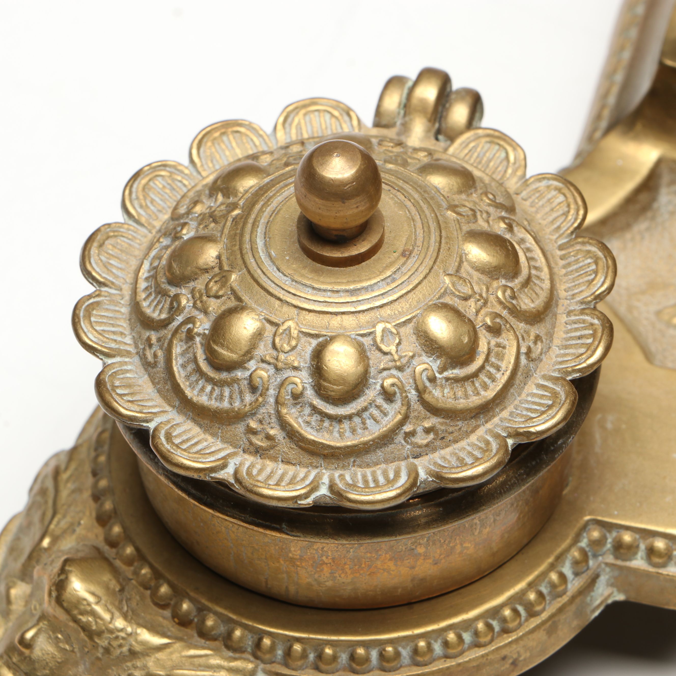 Rococo Revival Gilt Brass Putti Ornamented Double Inkwell, Late 19th C.