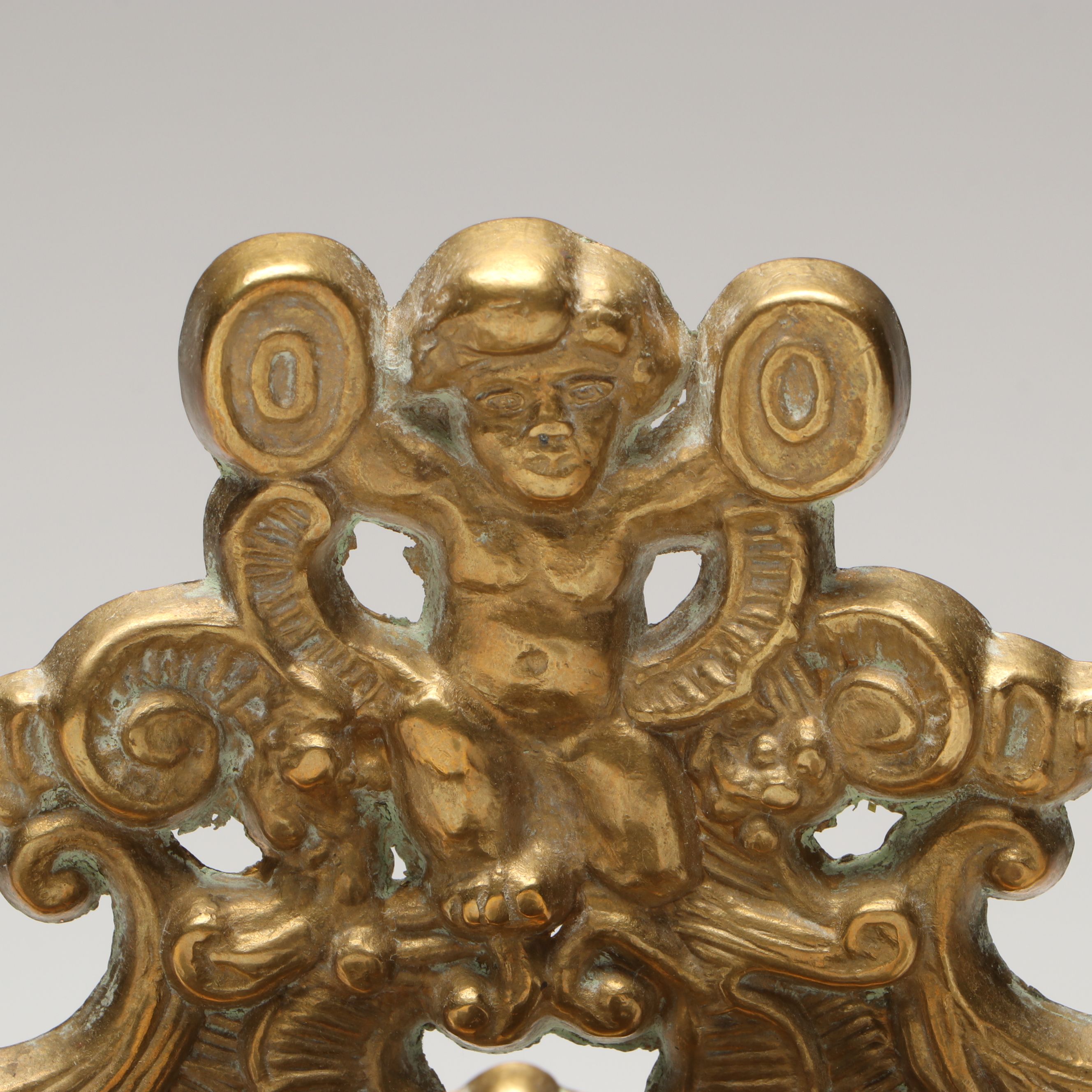 Rococo Revival Gilt Brass Putti Ornamented Double Inkwell, Late 19th C.