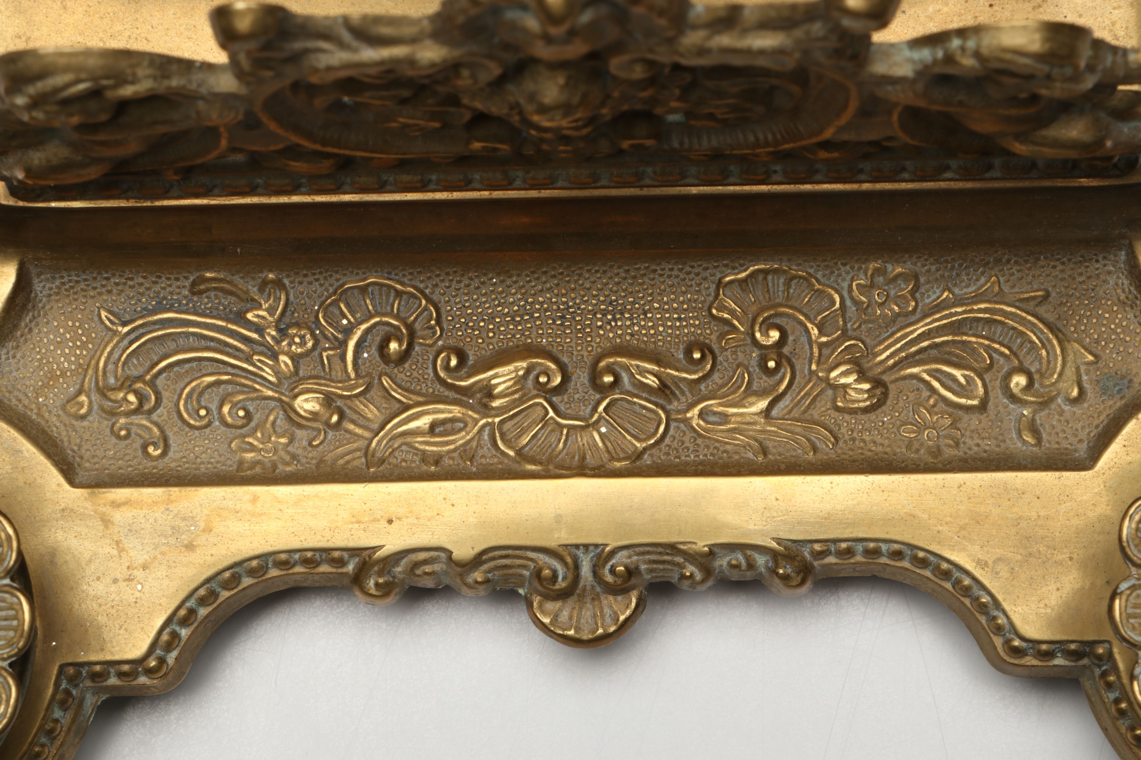 Rococo Revival Gilt Brass Putti Ornamented Double Inkwell, Late 19th C.