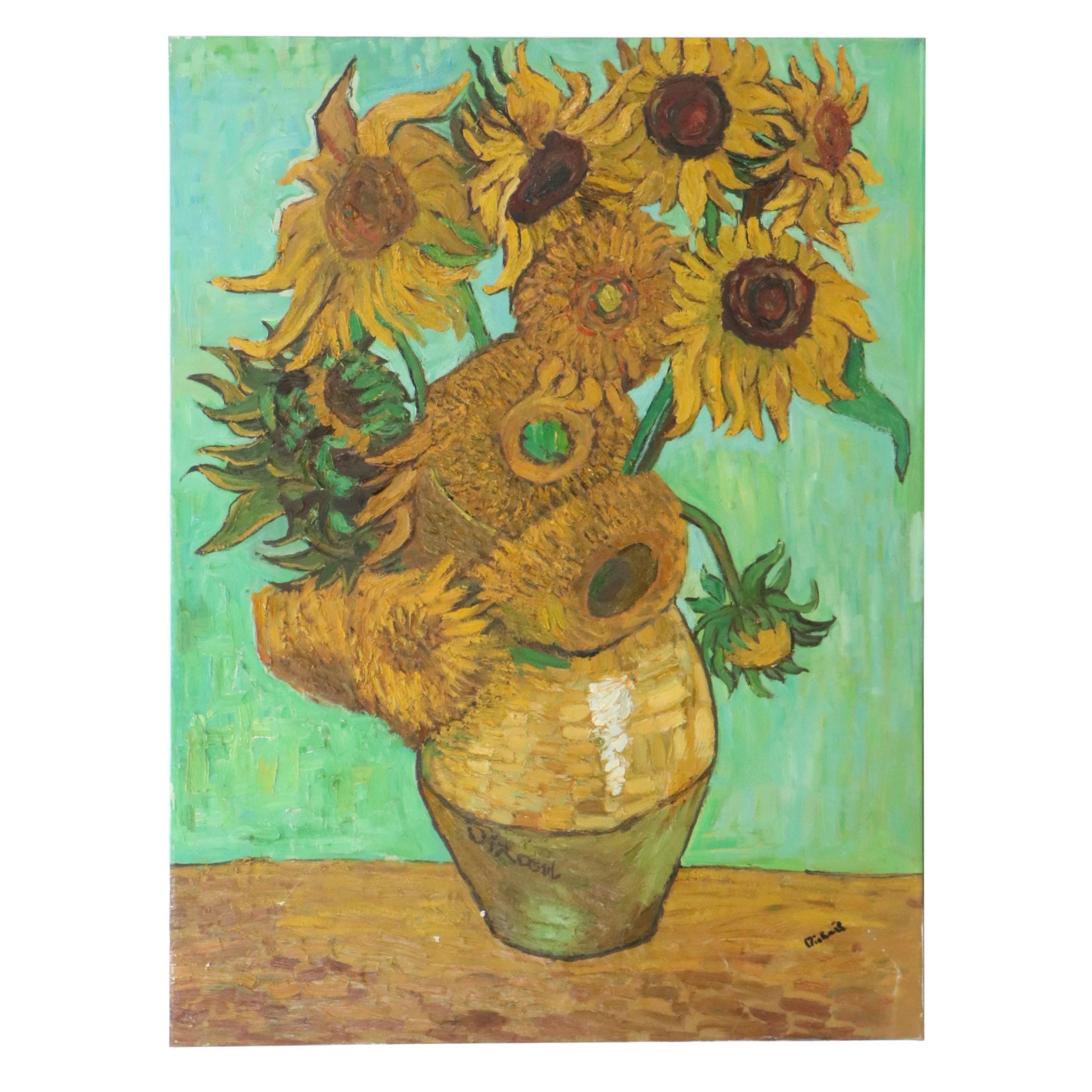 Oil Master Copy of Vincent Van Gogh's "Sunflowers," 21st Century