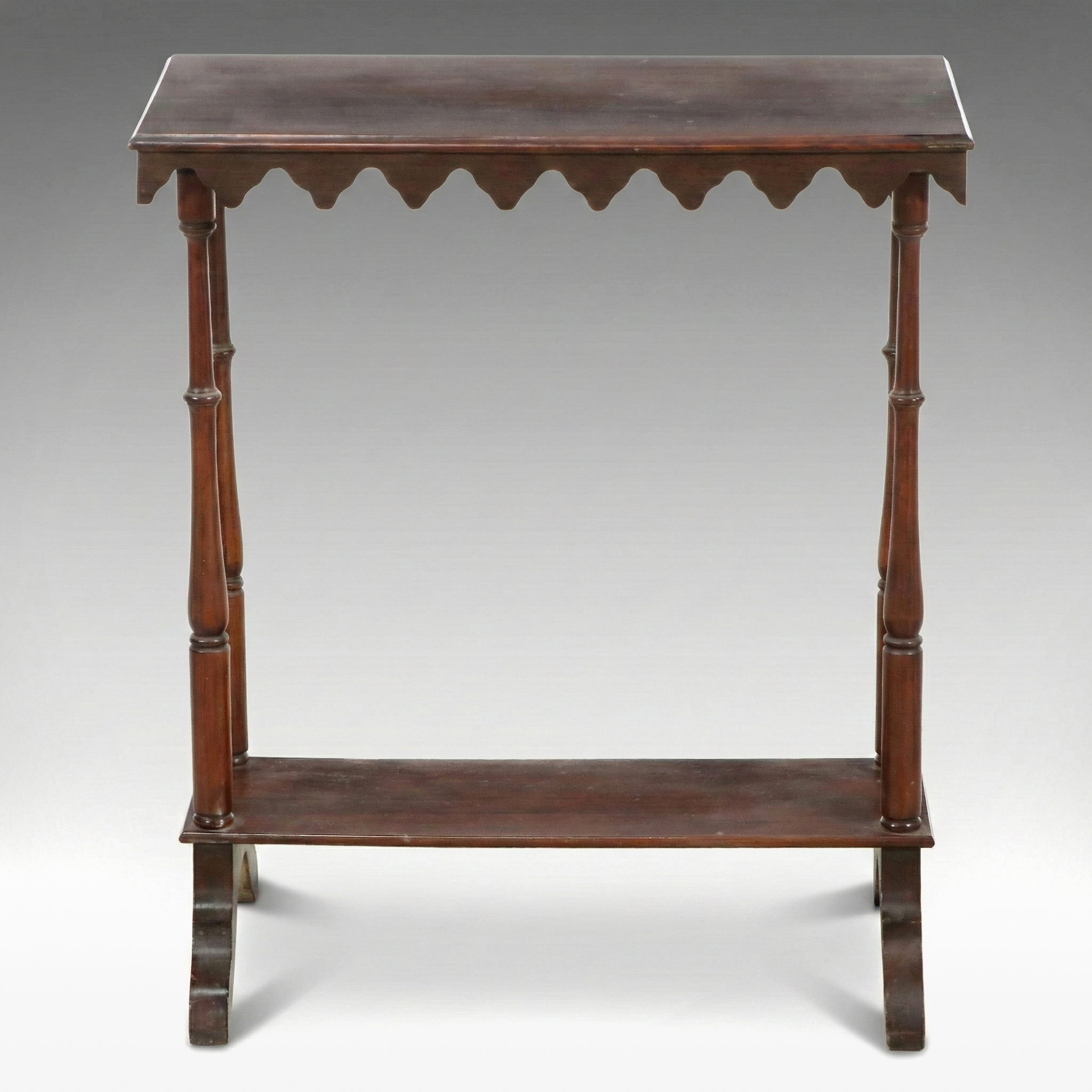 Federal Style Mahogany Topped Stand with Scalloped Apron, Early to Mid-20th C.