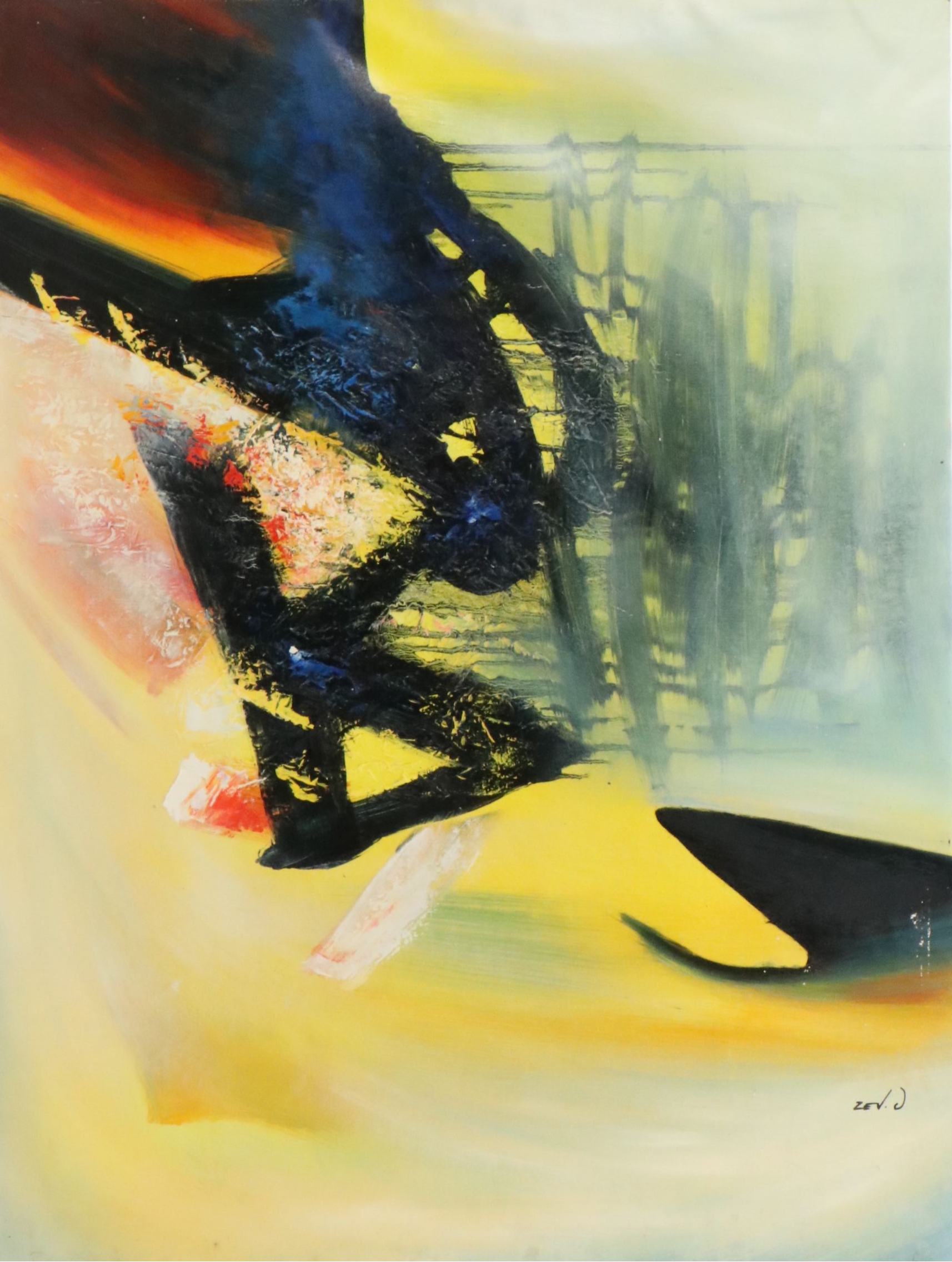 In the Style of Xavier Zevaco Acrylic Abstract Painting, Late 20th Century