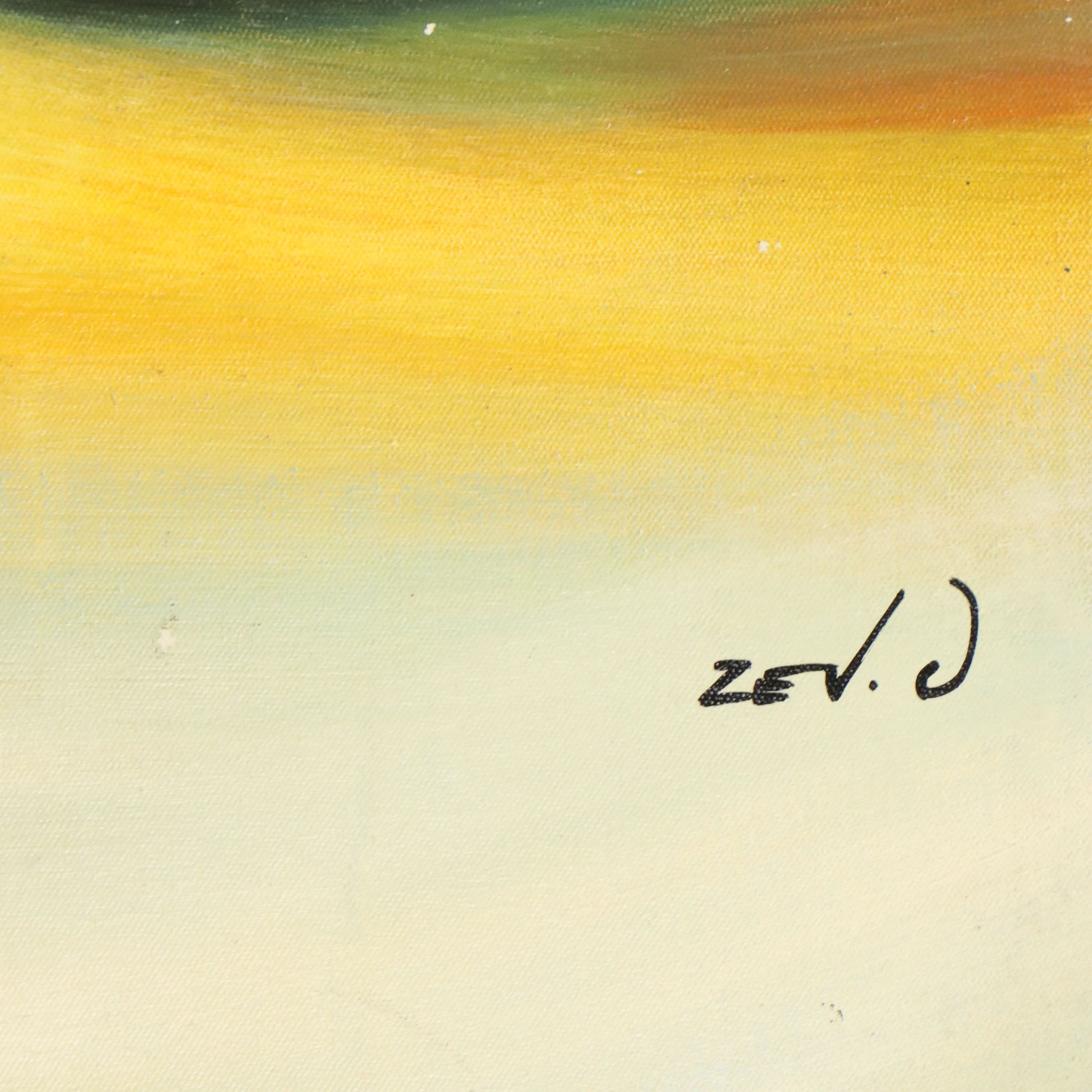 In the Style of Xavier Zevaco Acrylic Abstract Painting, Late 20th Century