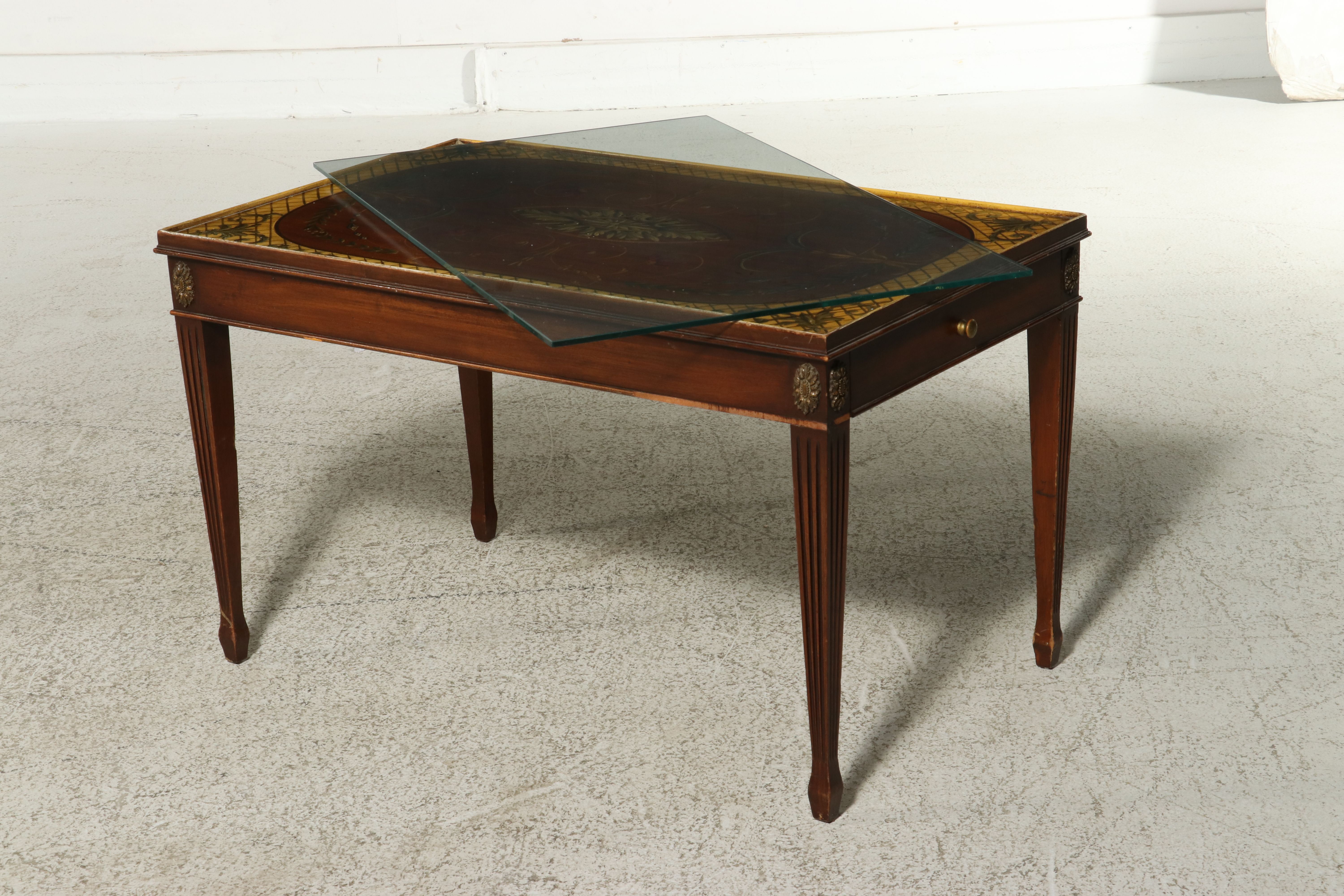 Neoclassical Style Paint-Decorated Mahogany Coffee Table, Early to Mid-20th C.