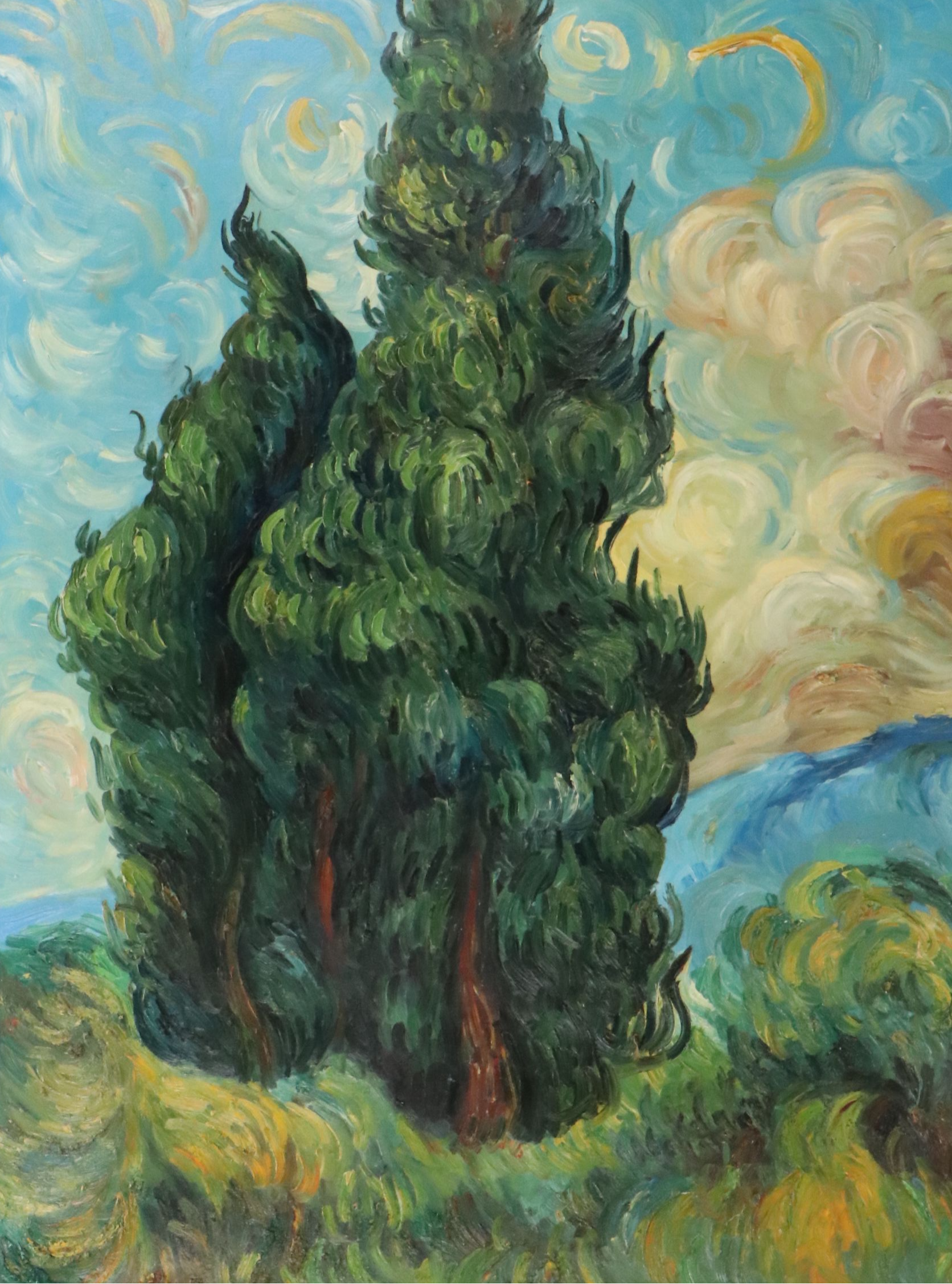 Oil Master Copy of Vincent Van Gogh's "Cypresses," 21st Century