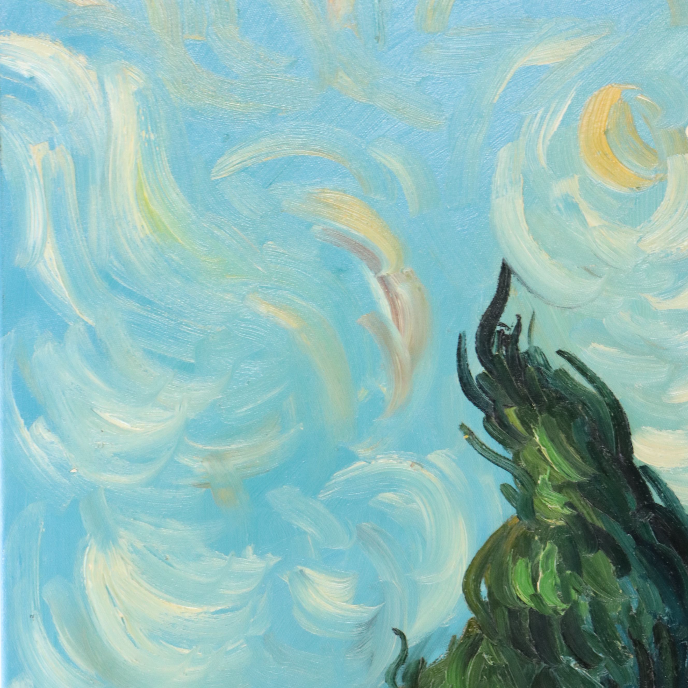 Oil Master Copy of Vincent Van Gogh's "Cypresses," 21st Century