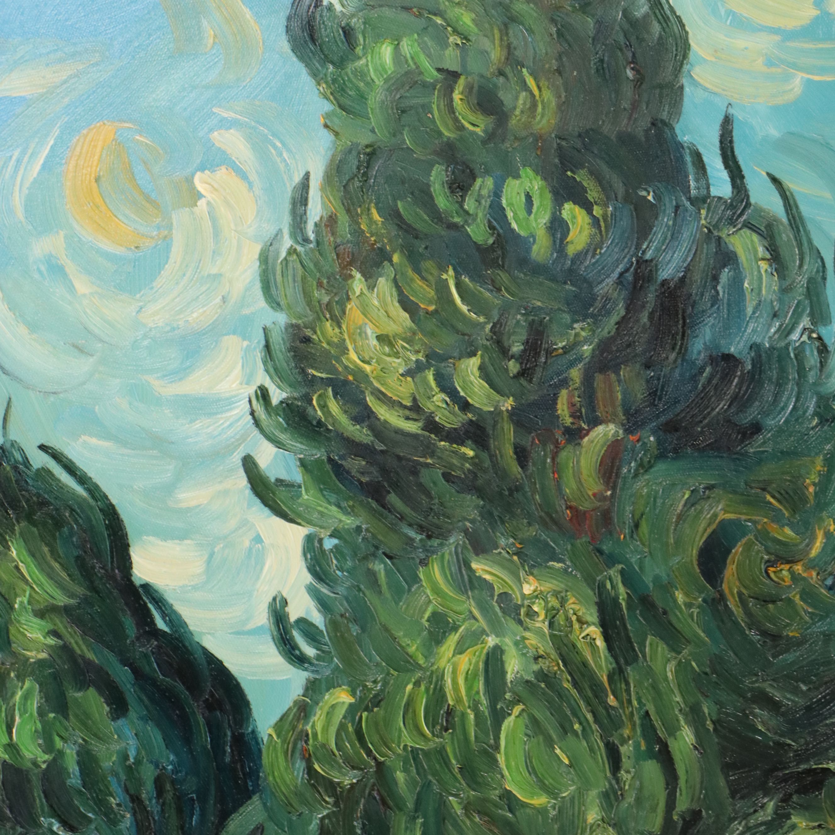 Oil Master Copy of Vincent Van Gogh's "Cypresses," 21st Century