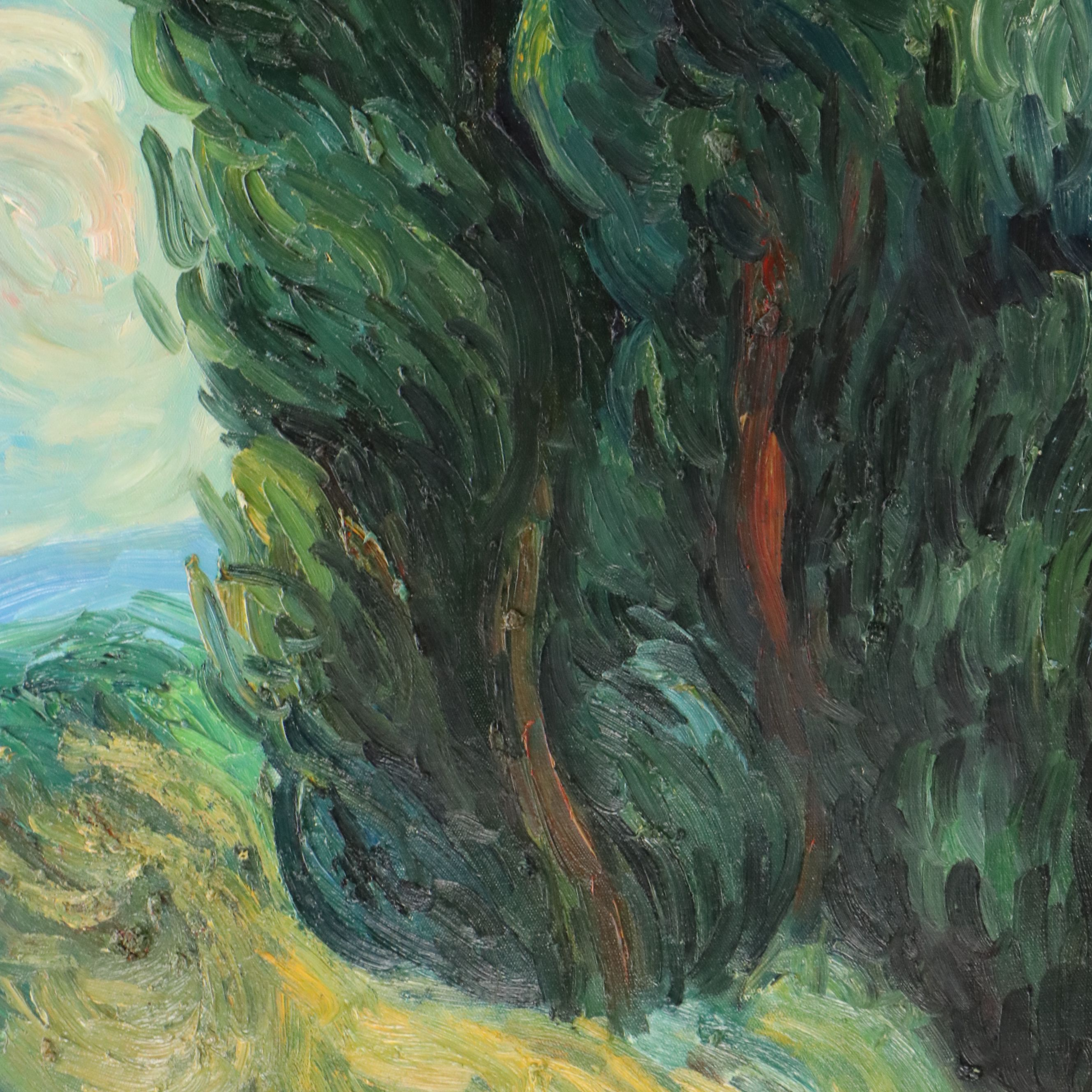 Oil Master Copy of Vincent Van Gogh's "Cypresses," 21st Century