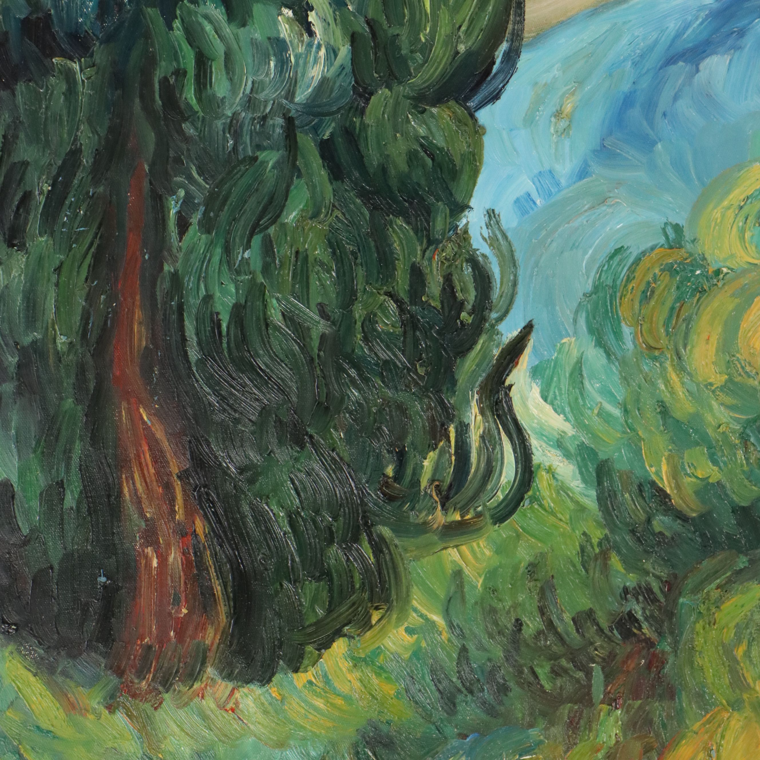 Oil Master Copy of Vincent Van Gogh's "Cypresses," 21st Century