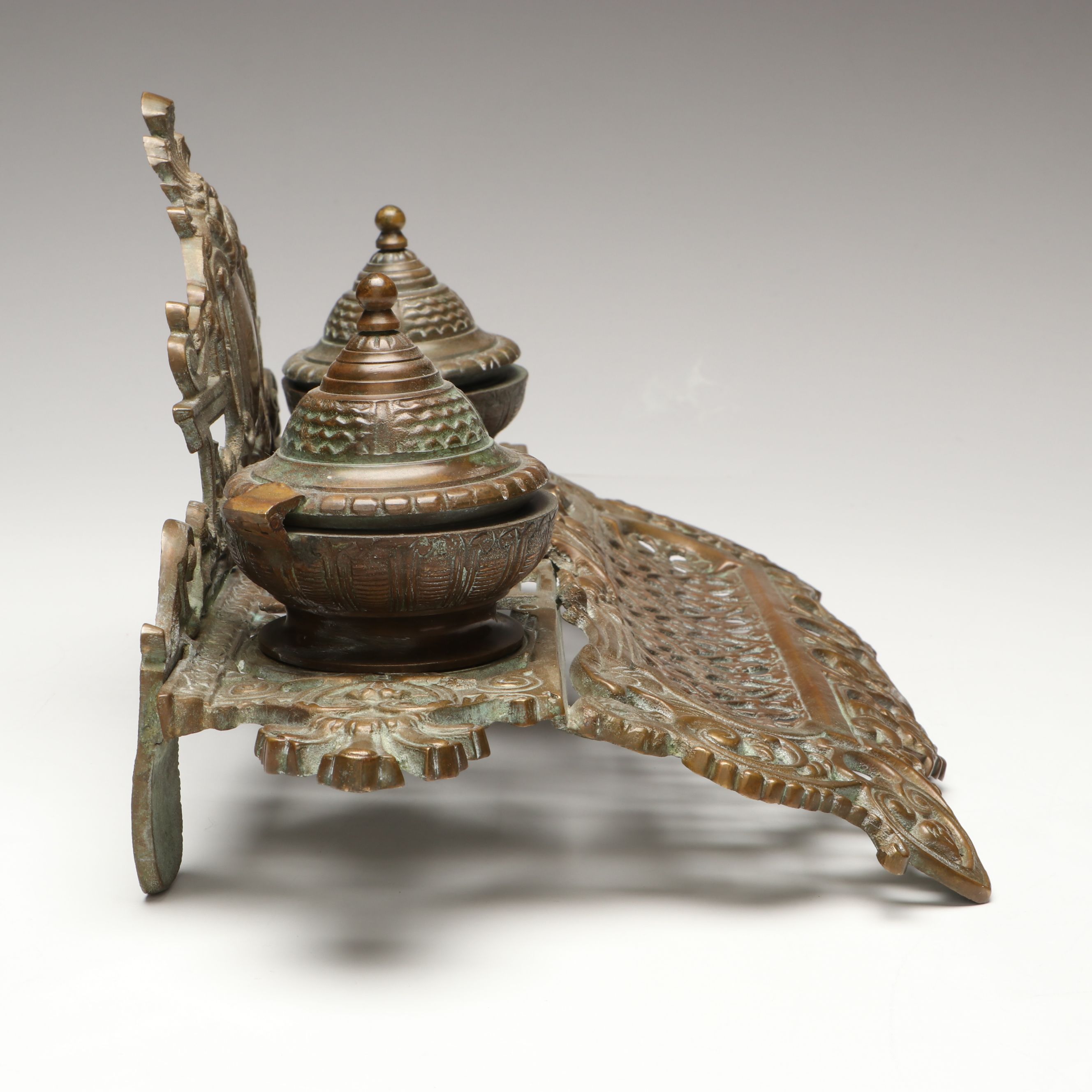 Rococo Revival Bras Openwork Double Inkwell, Late 19th Century