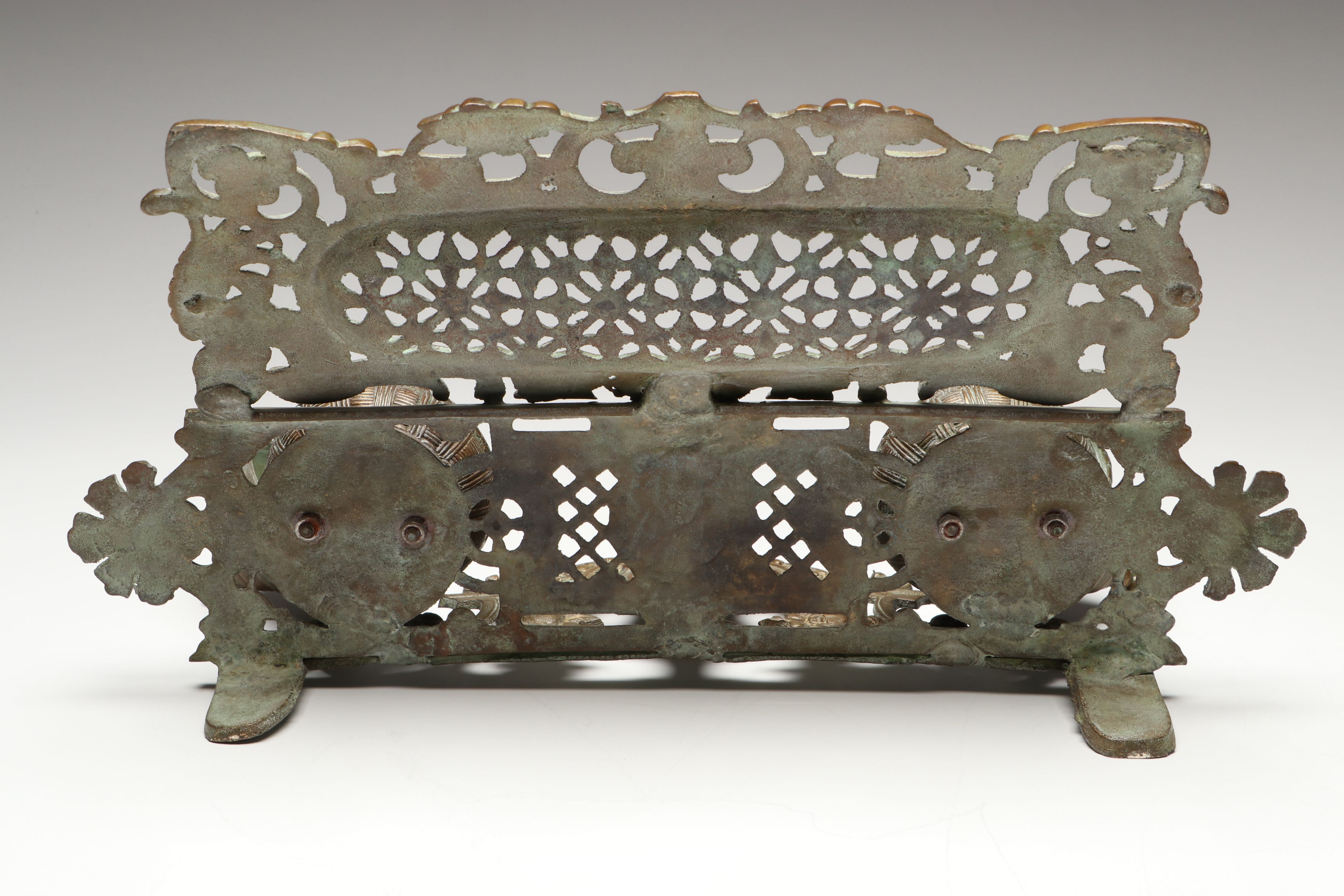 Rococo Revival Bras Openwork Double Inkwell, Late 19th Century