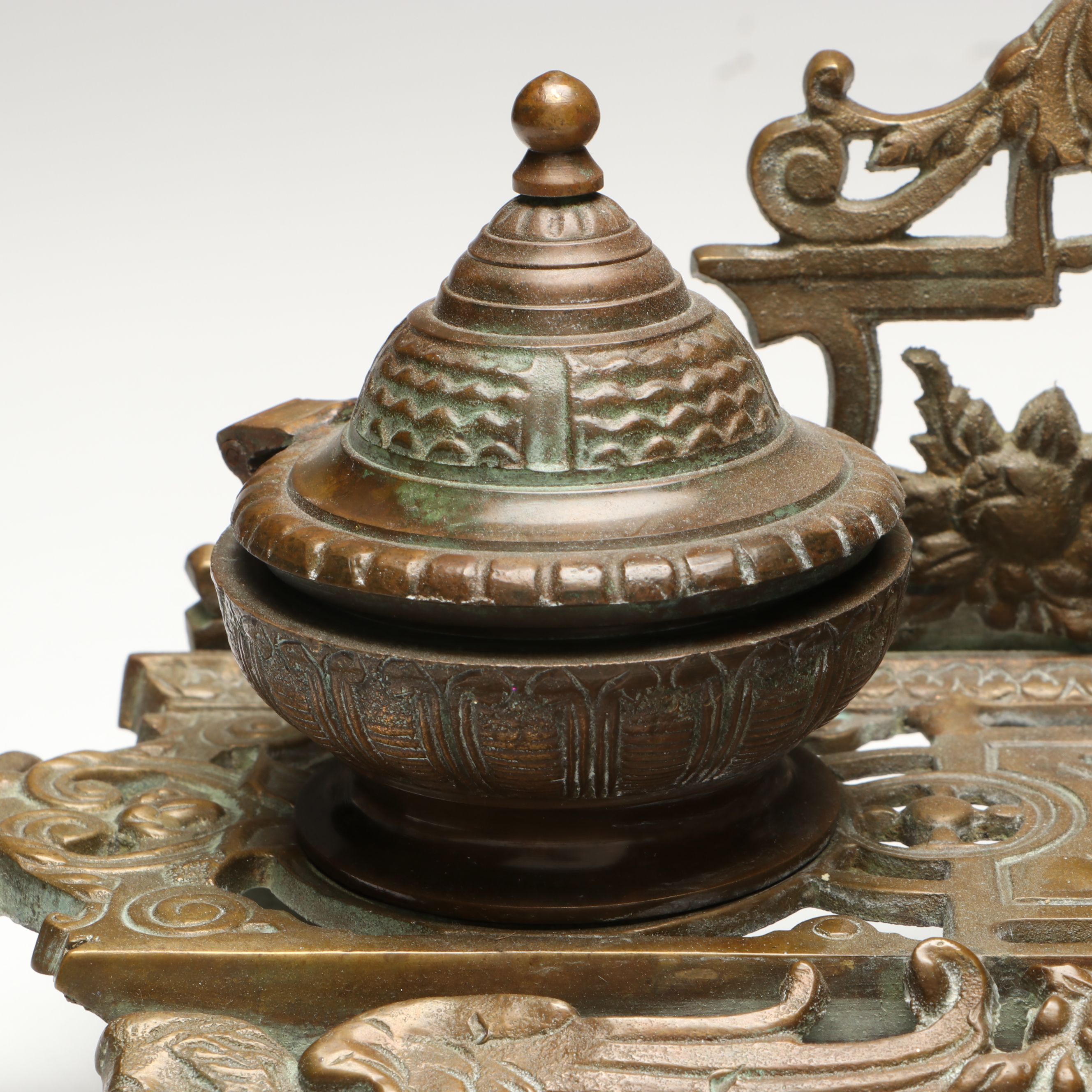 Rococo Revival Bras Openwork Double Inkwell, Late 19th Century