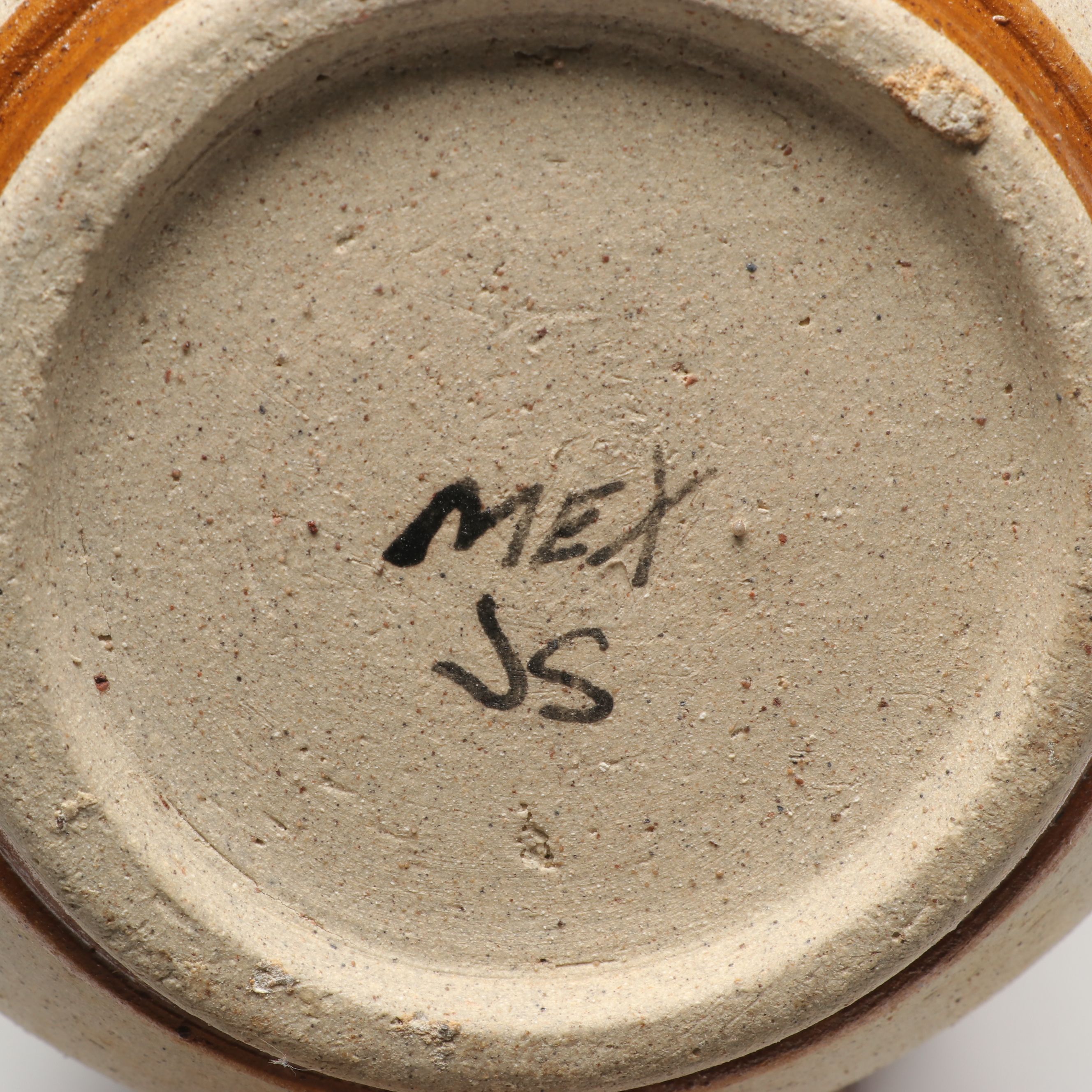 Mexican Tonala Hand-Painted Bird and Floral Motif Stoneware Vase