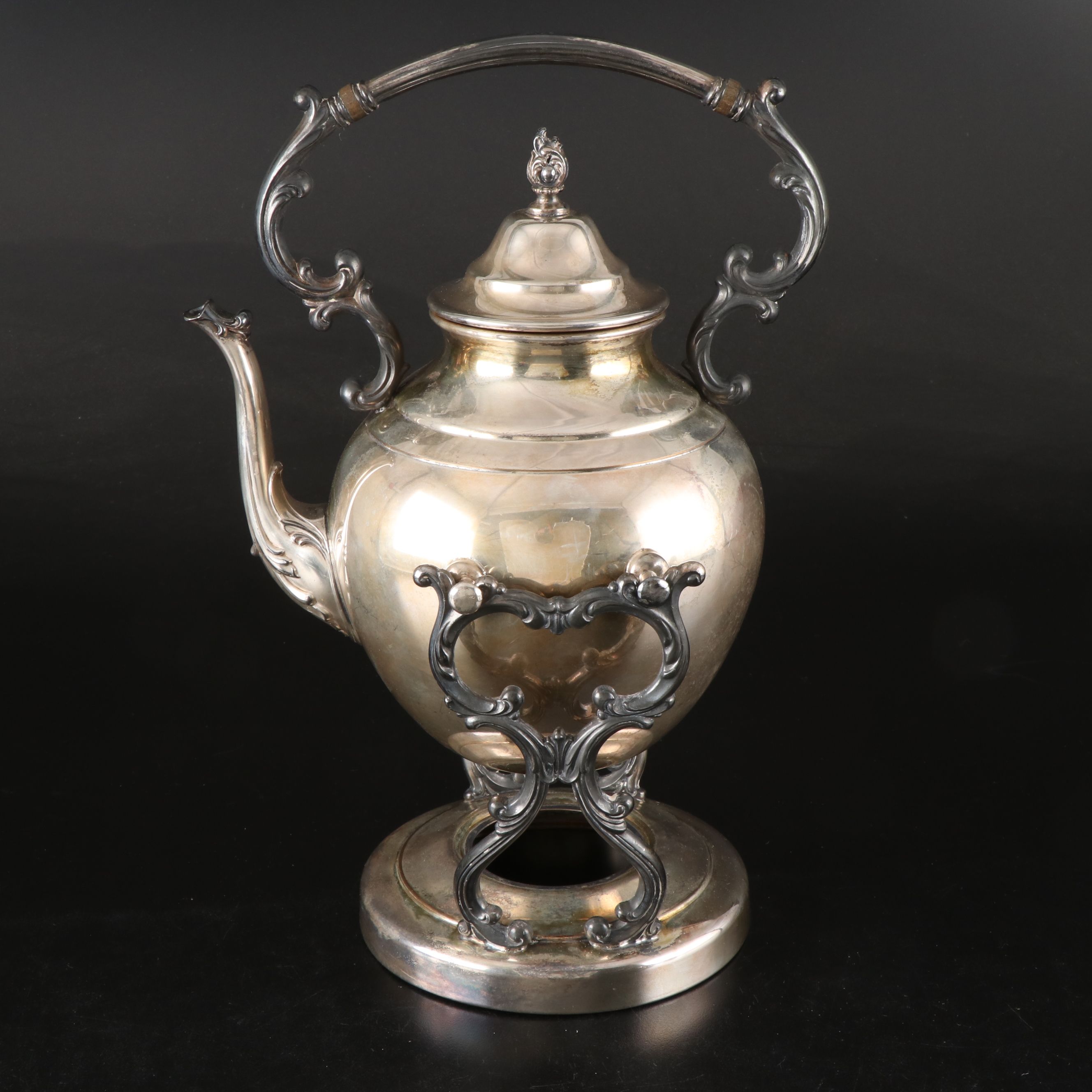 Wm. Rogers Silver Plate Tea Service with Sheridan Scroll-Handled Mugs