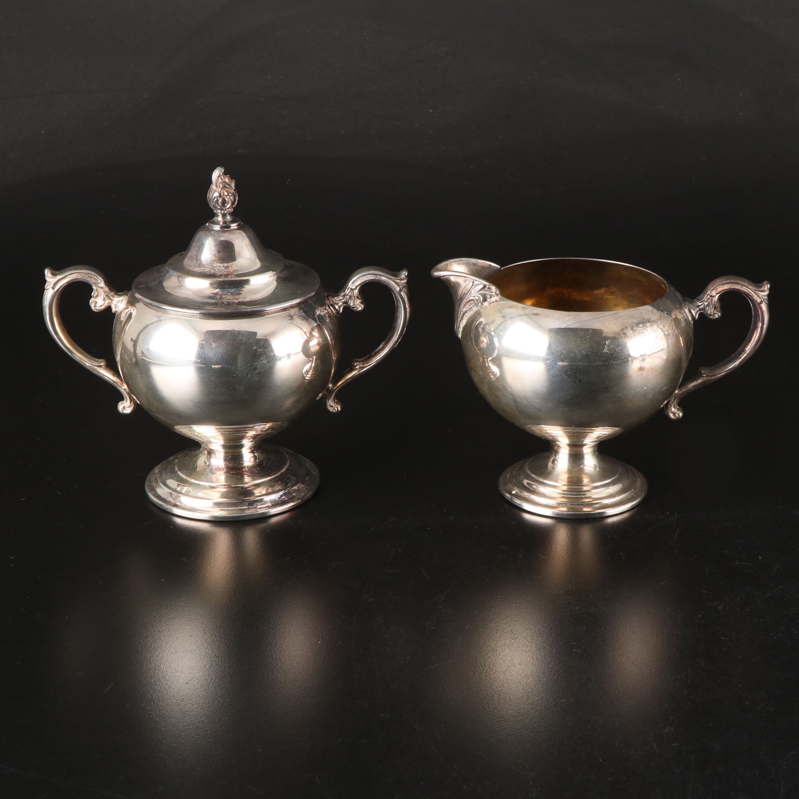 Wm. Rogers Silver Plate Tea Service with Sheridan Scroll-Handled Mugs