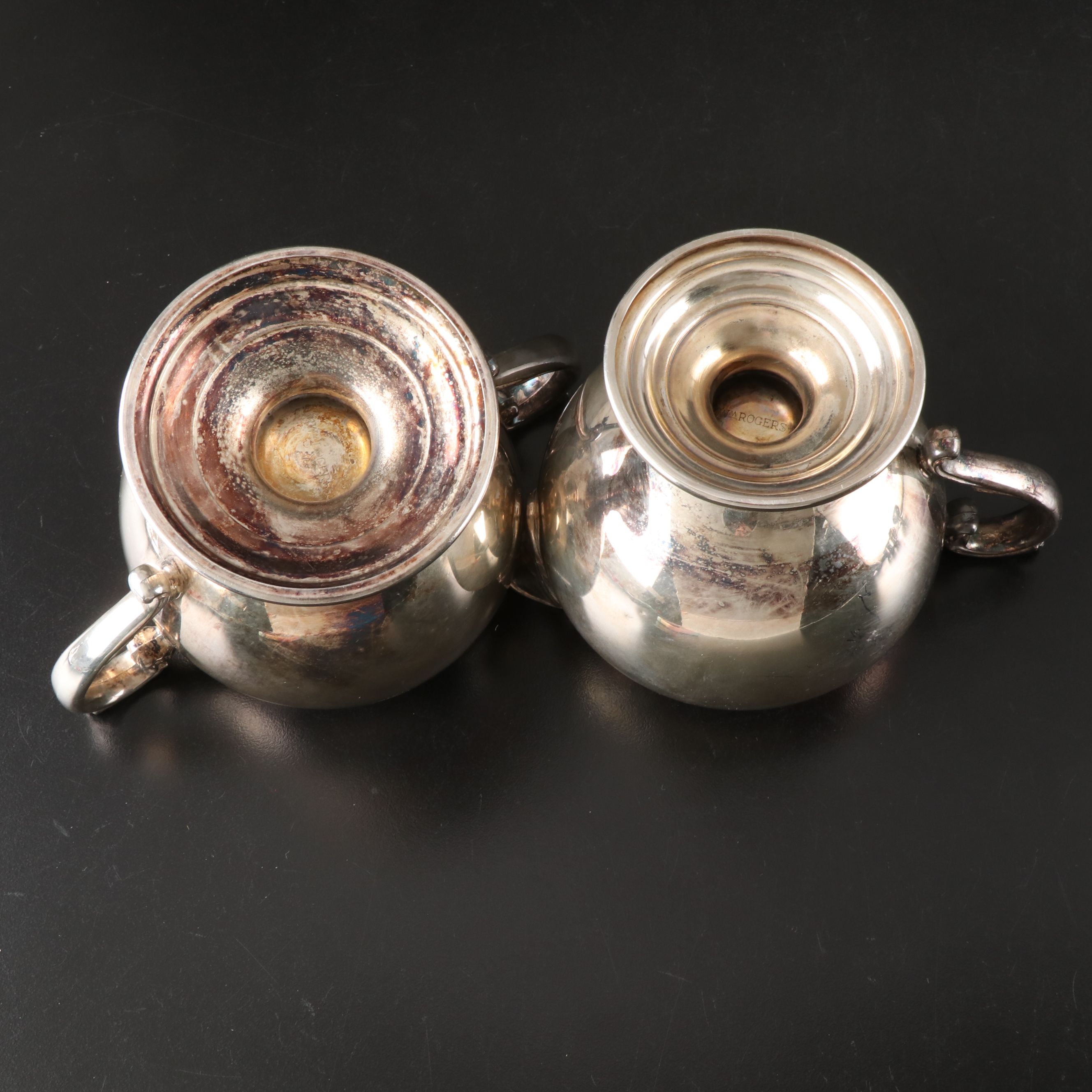 Wm. Rogers Silver Plate Tea Service with Sheridan Scroll-Handled Mugs