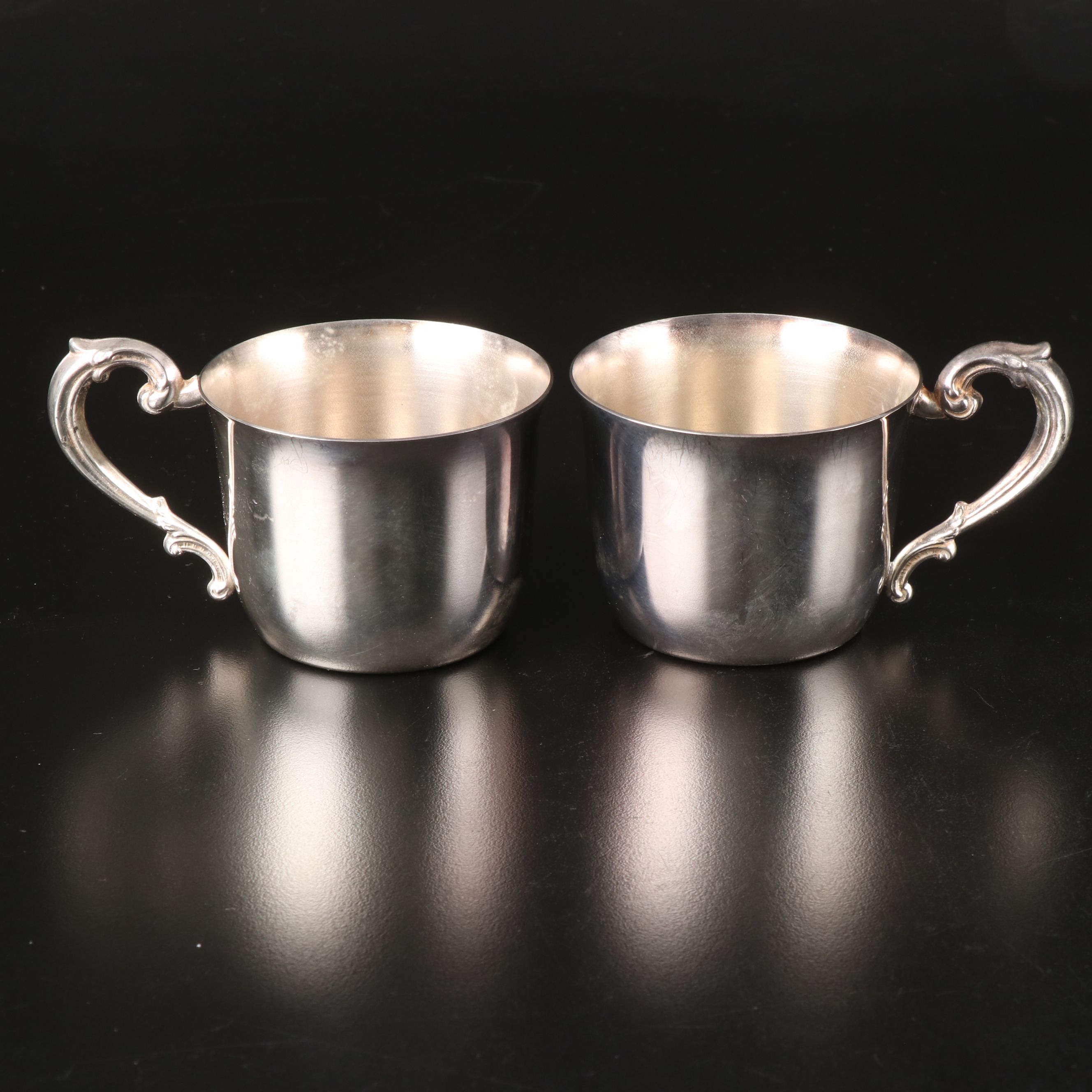 Wm. Rogers Silver Plate Tea Service with Sheridan Scroll-Handled Mugs