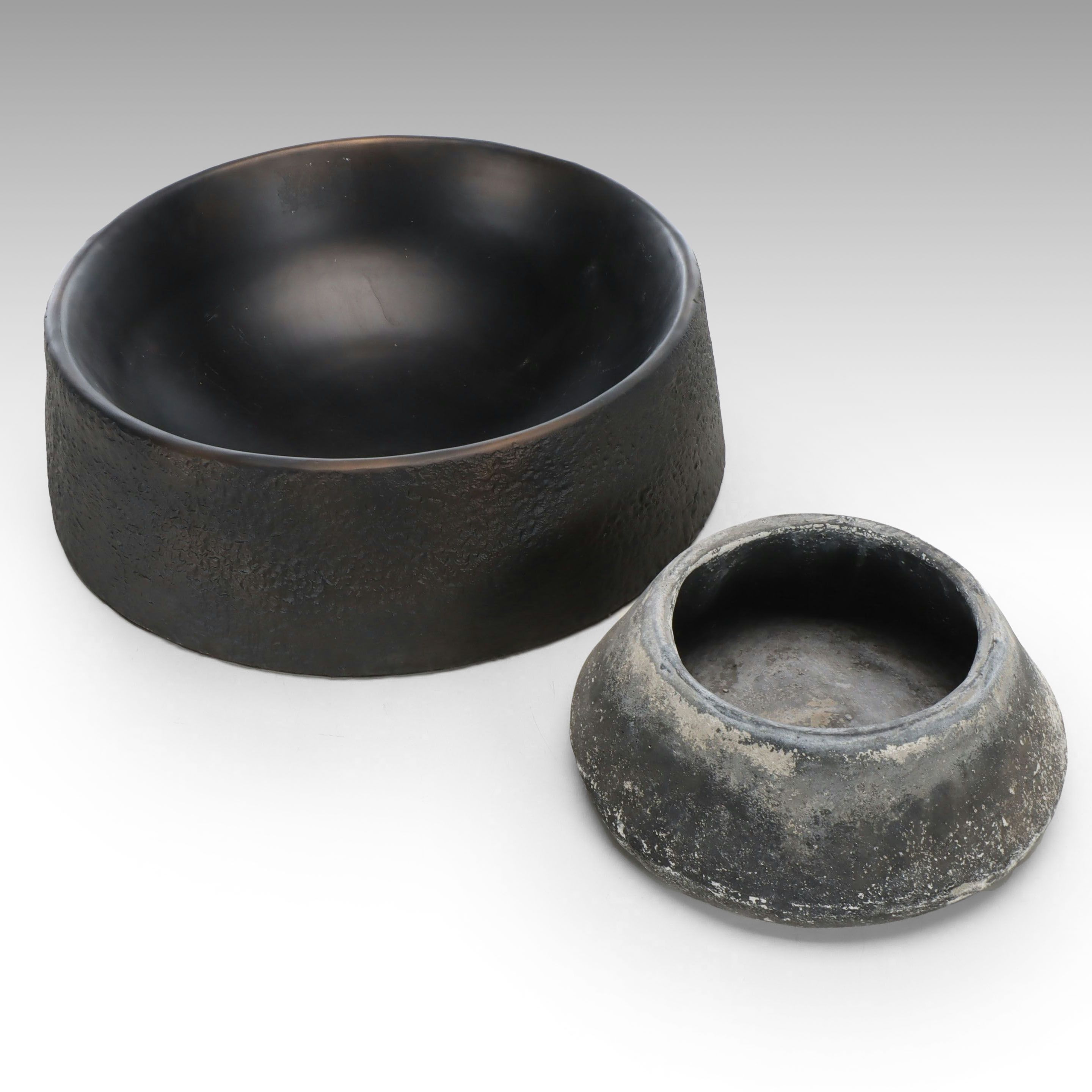 Black Finish Metal and Stone Bowls
