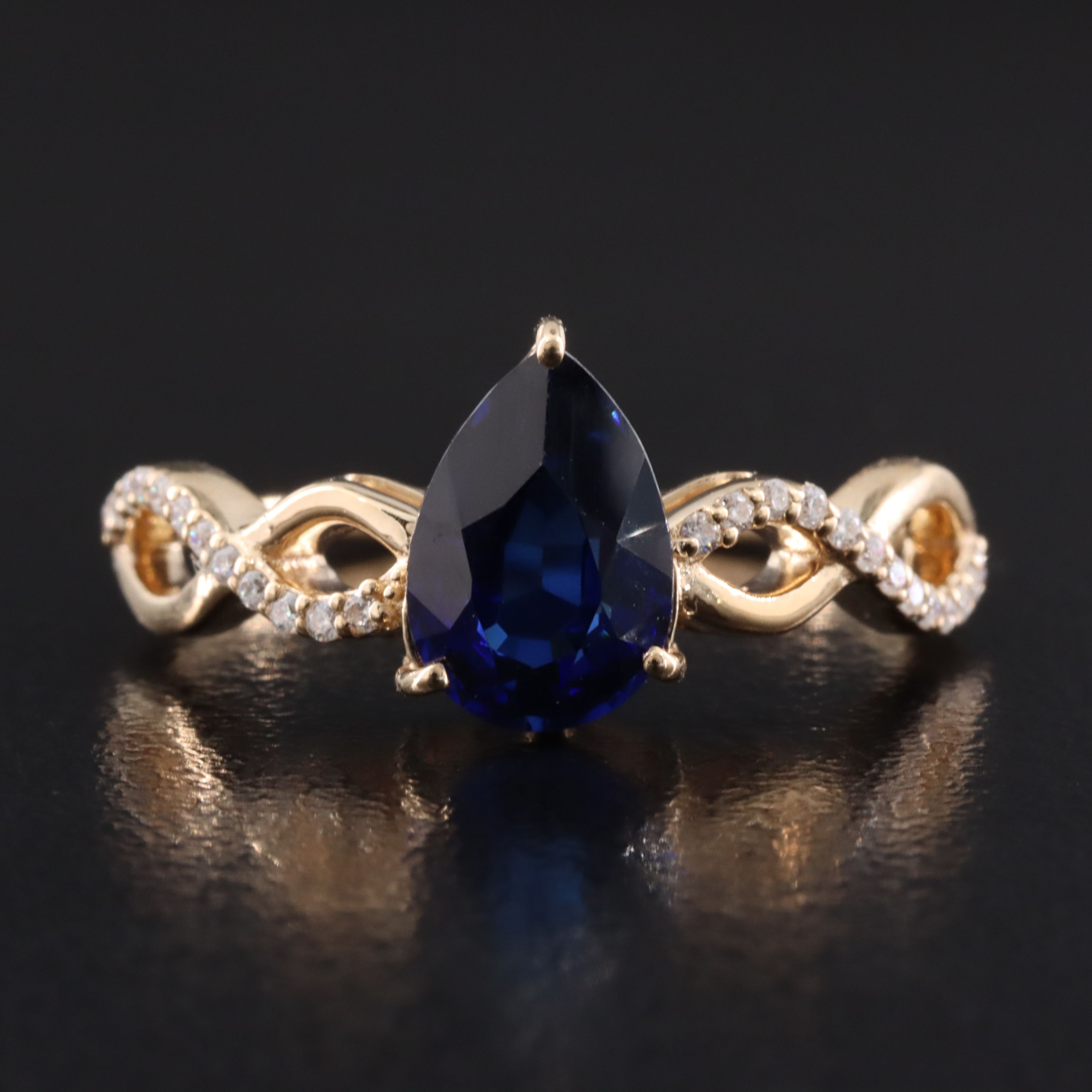 14K 1.75 Lab Grown Sapphire and Moissanite Ring