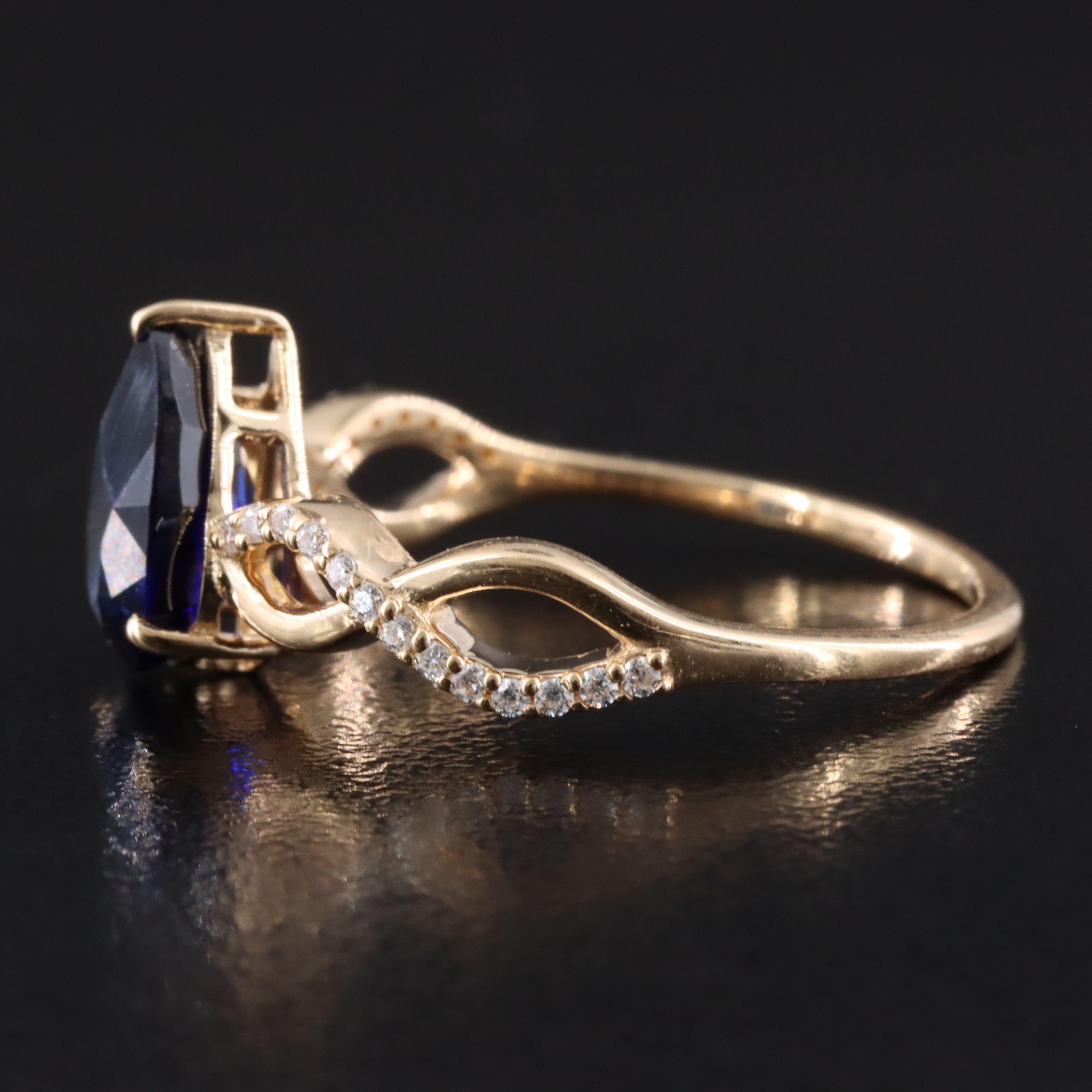 14K 1.75 Lab Grown Sapphire and Moissanite Ring