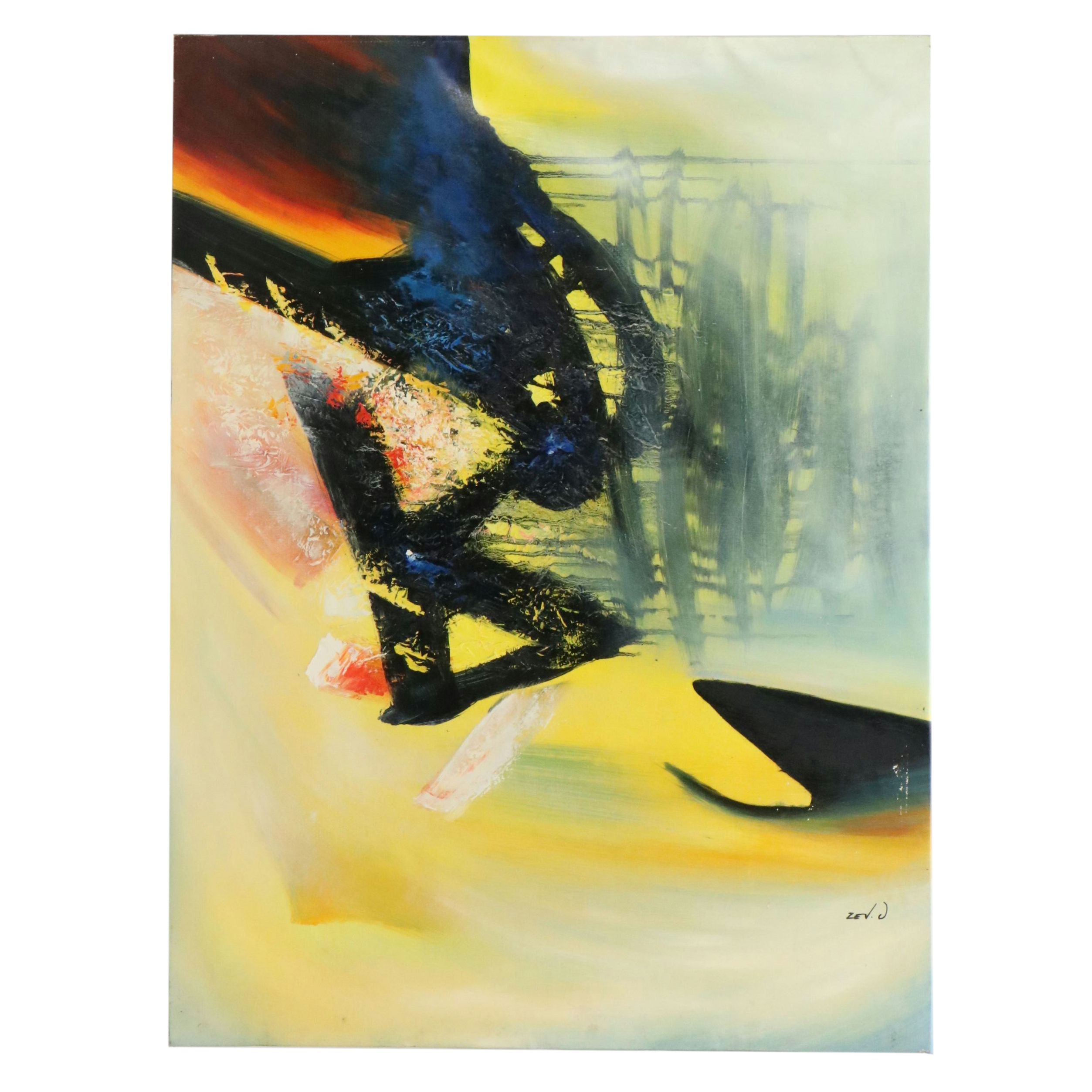 In the Style of Xavier Zevaco Acrylic Abstract Painting, Late 20th Century