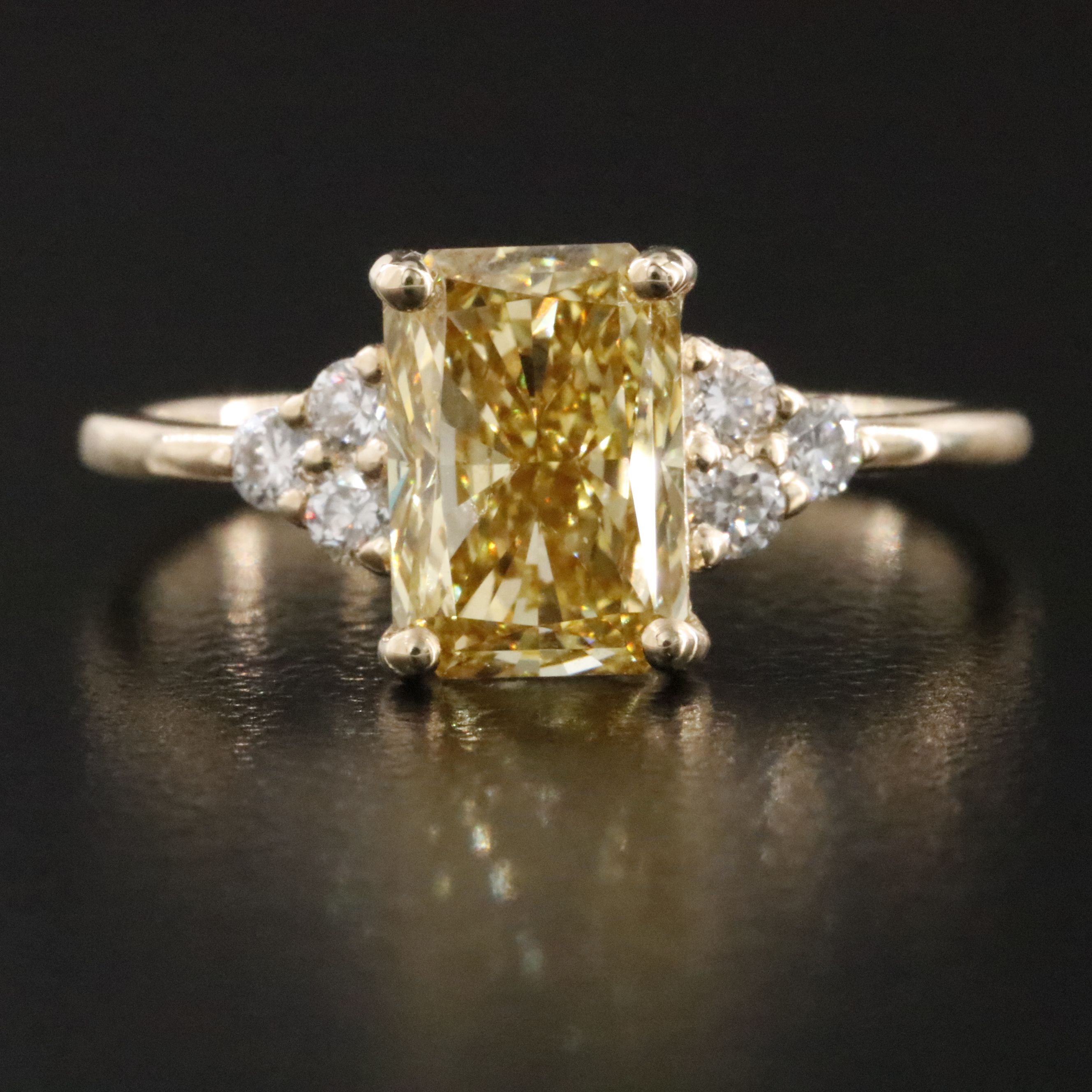 14K 2.24 CTW Lab Grown Diamond Ring with Fancy Intense Yellow and IGI Report
