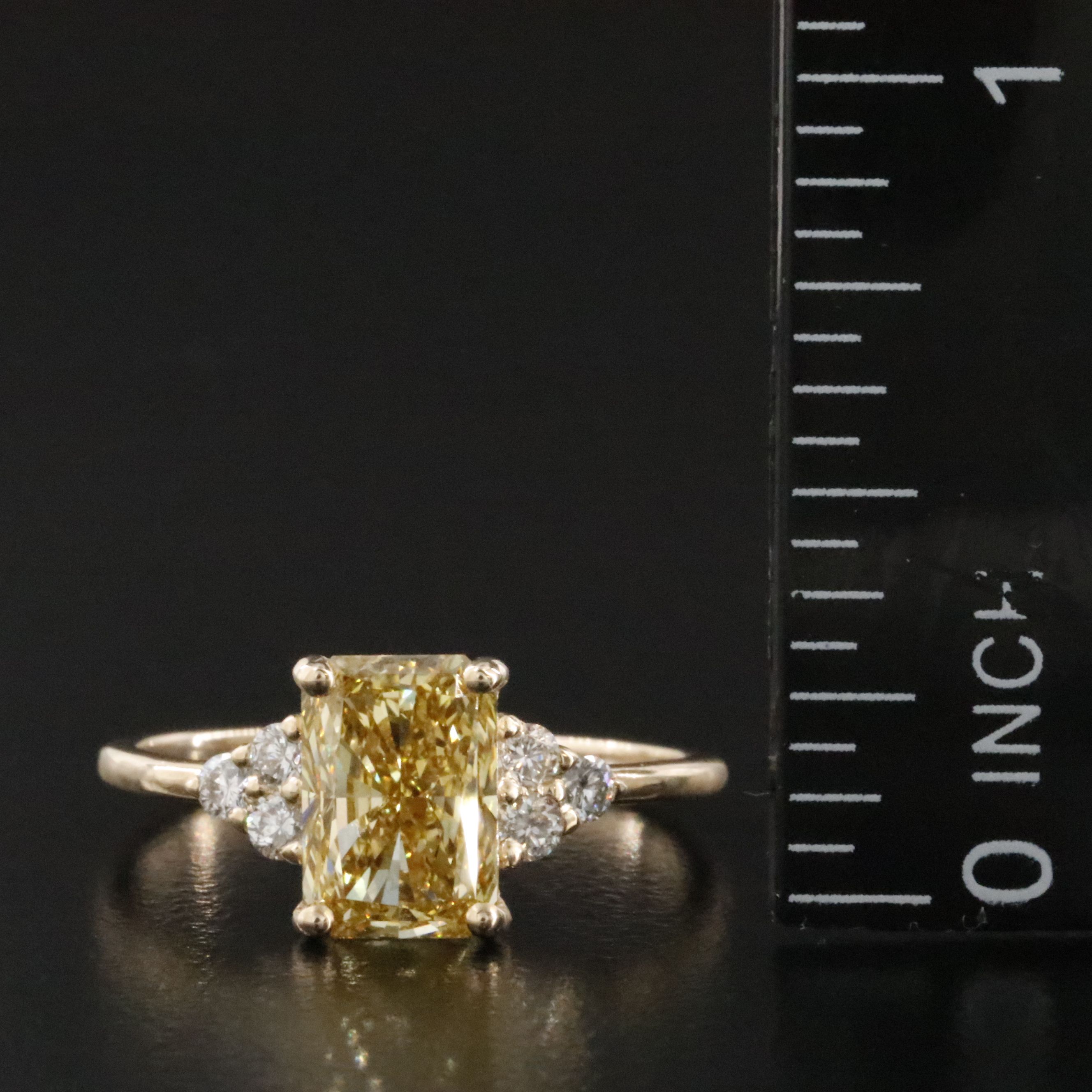 14K 2.24 CTW Lab Grown Diamond Ring with Fancy Intense Yellow and IGI Report