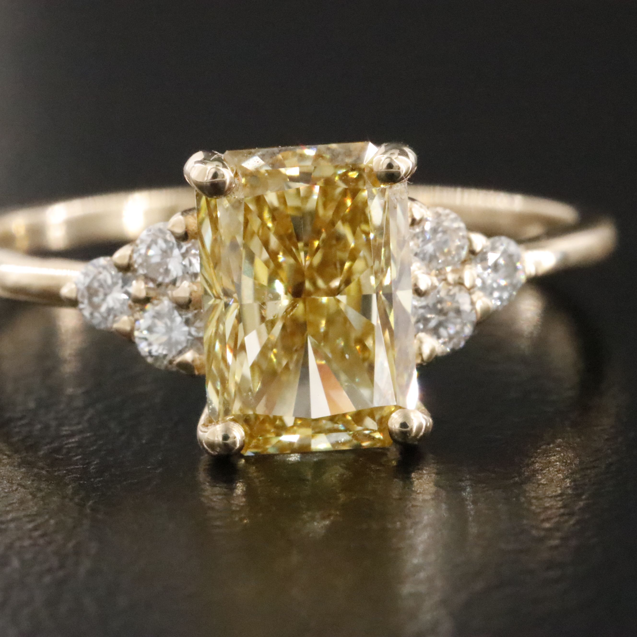 14K 2.24 CTW Lab Grown Diamond Ring with Fancy Intense Yellow and IGI Report