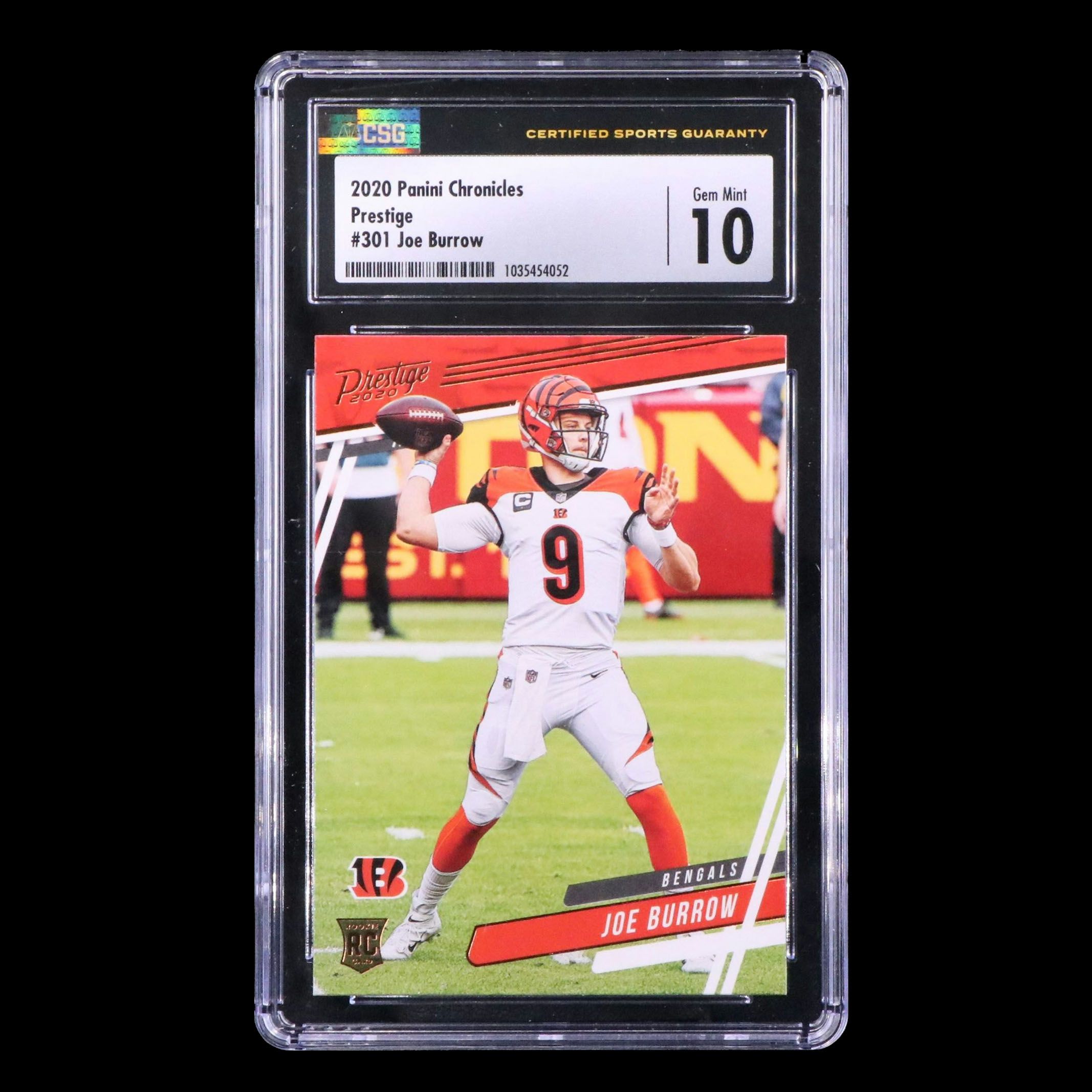 2020 Chronicles Prestige Joe Burrow Cincinnati Bengals Rookie Card Graded CSG 10