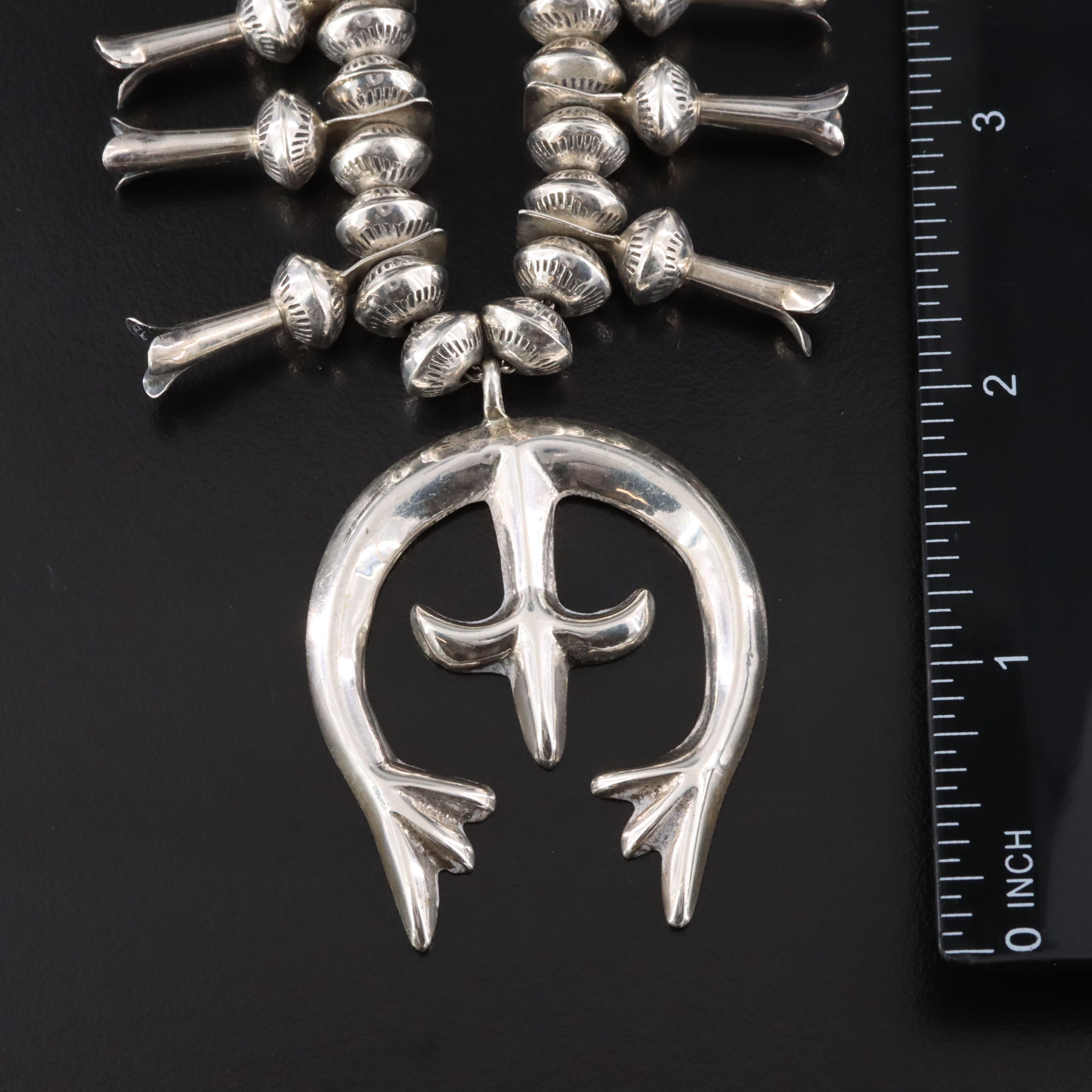 Southwestern Sterling and 800 Silver Squash Blossom Necklace