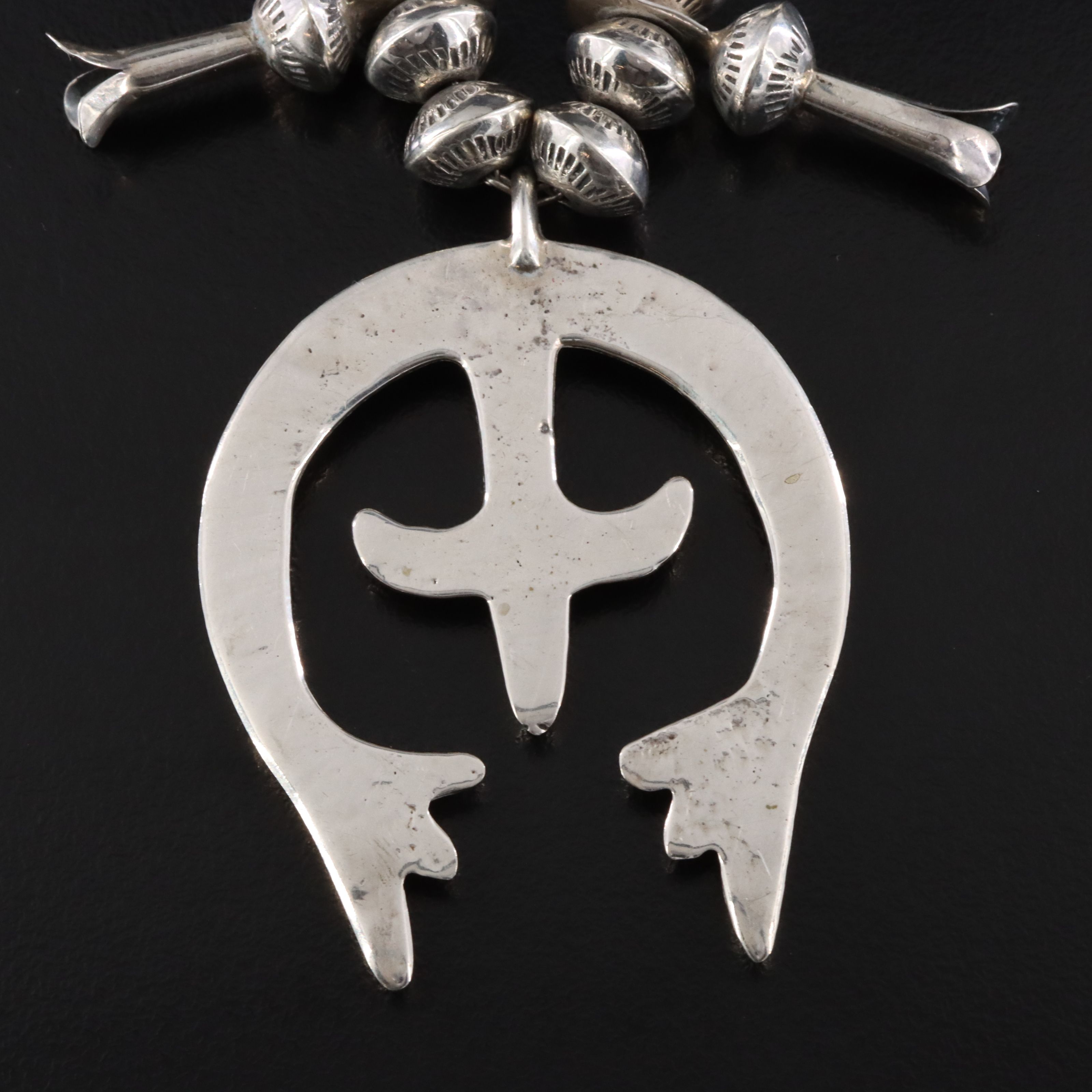 Southwestern Sterling and 800 Silver Squash Blossom Necklace