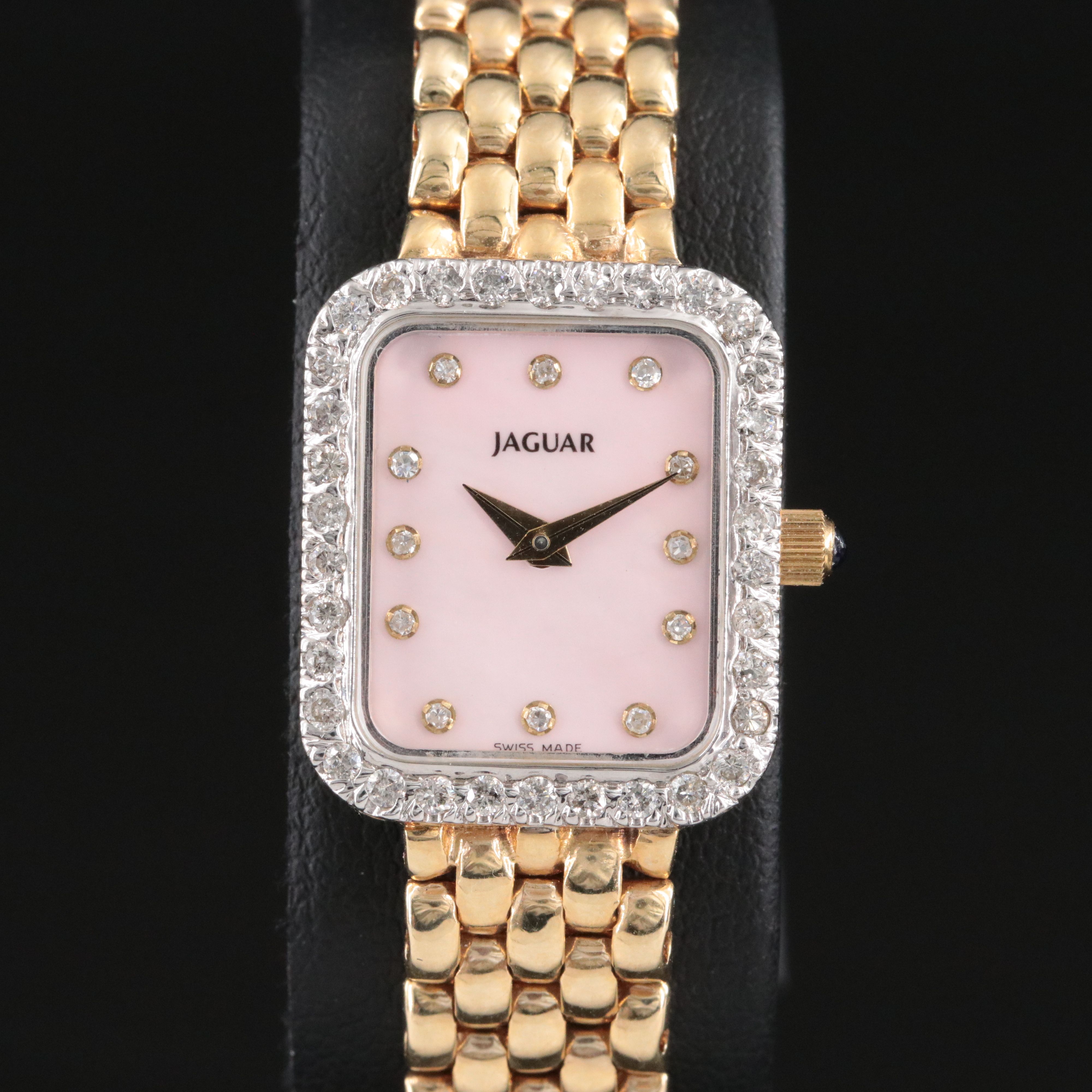 14K Jaguar Pink M.O.P. Diamond Dial & Bezel Quartz Watch