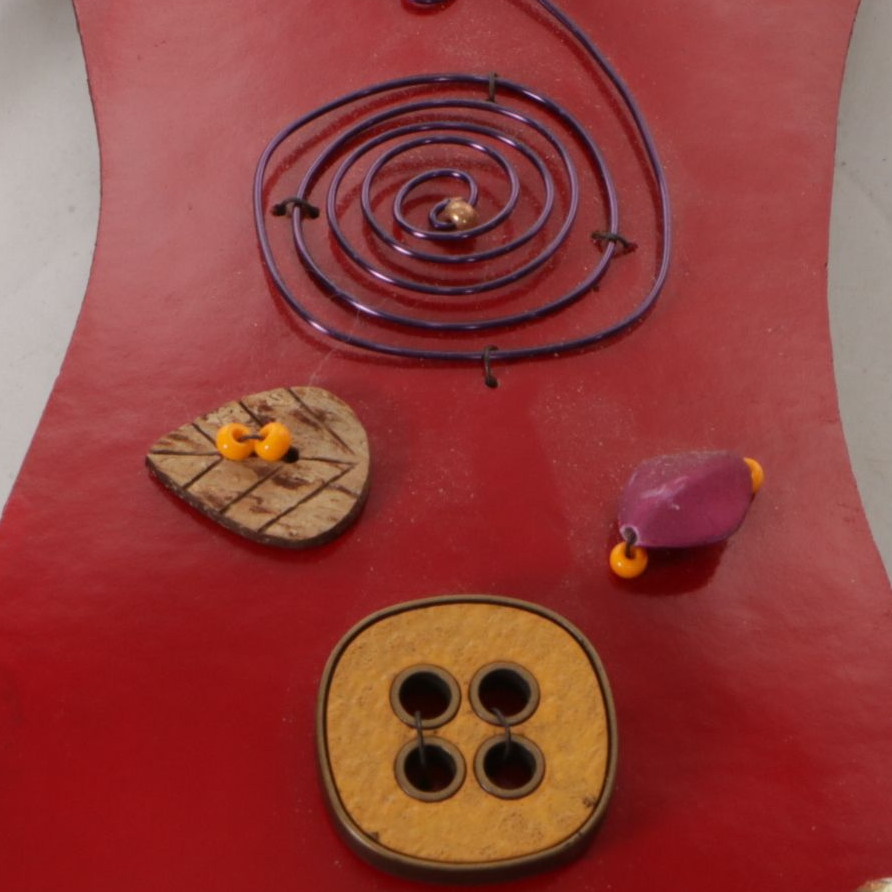 Eclecticist Style Art Wall Hanging Figure Adorned with Buttons and Beads