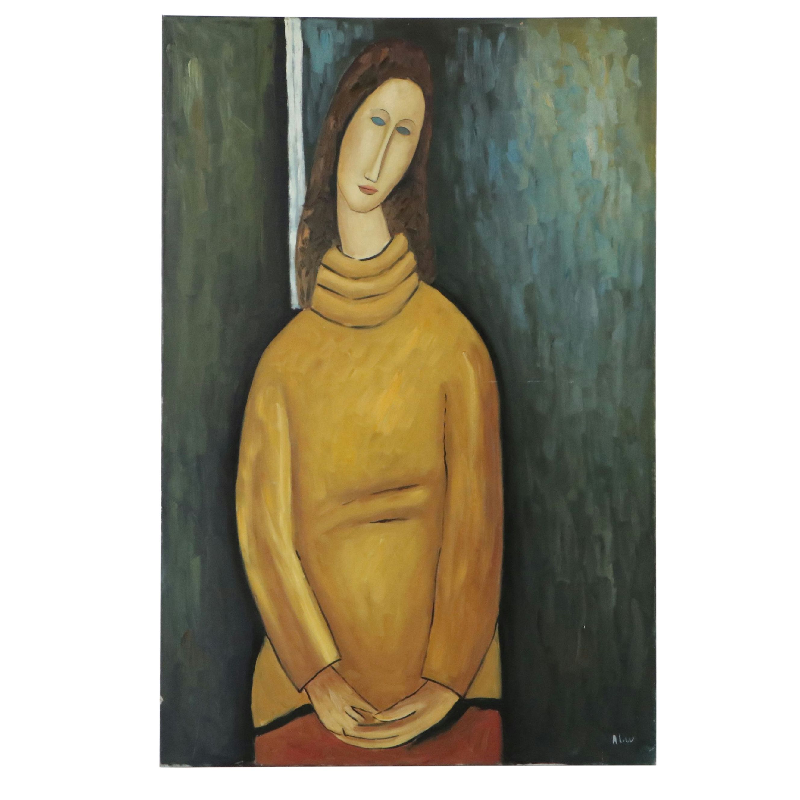 After Amedeo Modigliani Oil Painting "Jeanne Hébuterne in a Yellow Sweater"