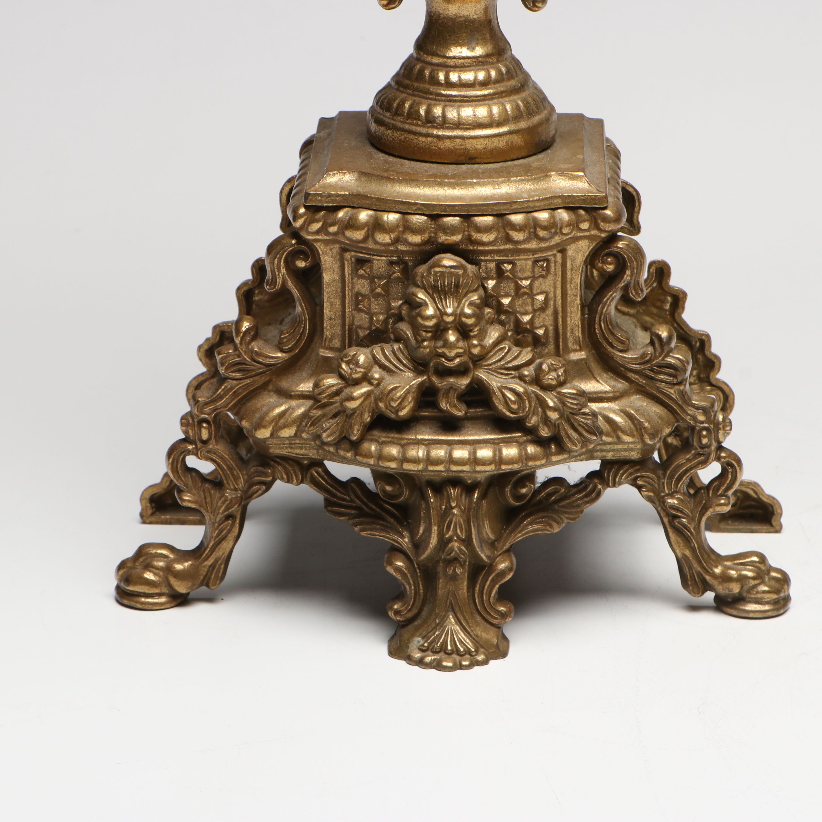 French Style Brass Finished and Glass Pendalogue Candelabra