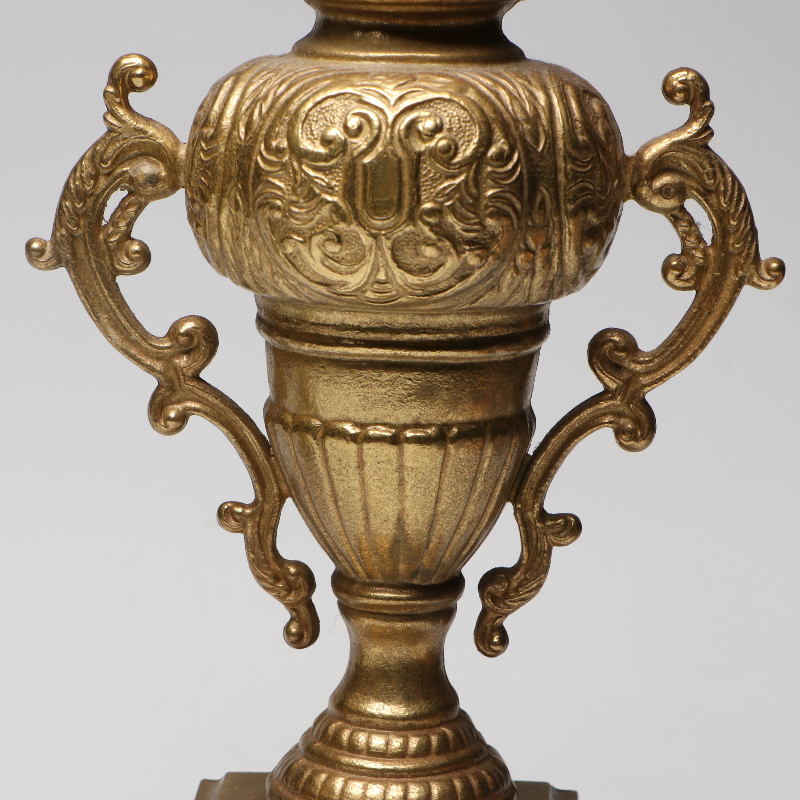 French Style Brass Finished and Glass Pendalogue Candelabra