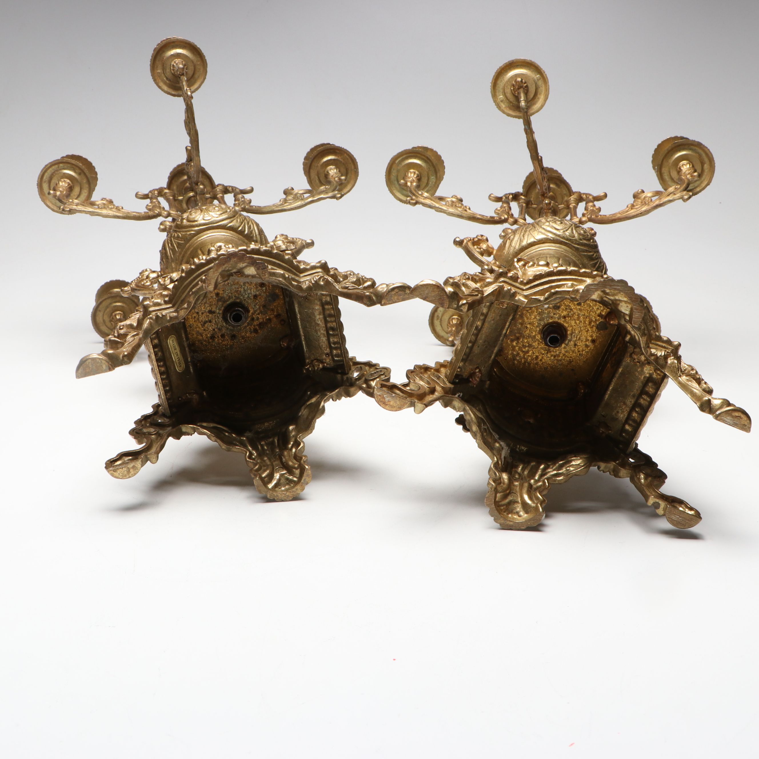 French Style Brass Finished and Glass Pendalogue Candelabra