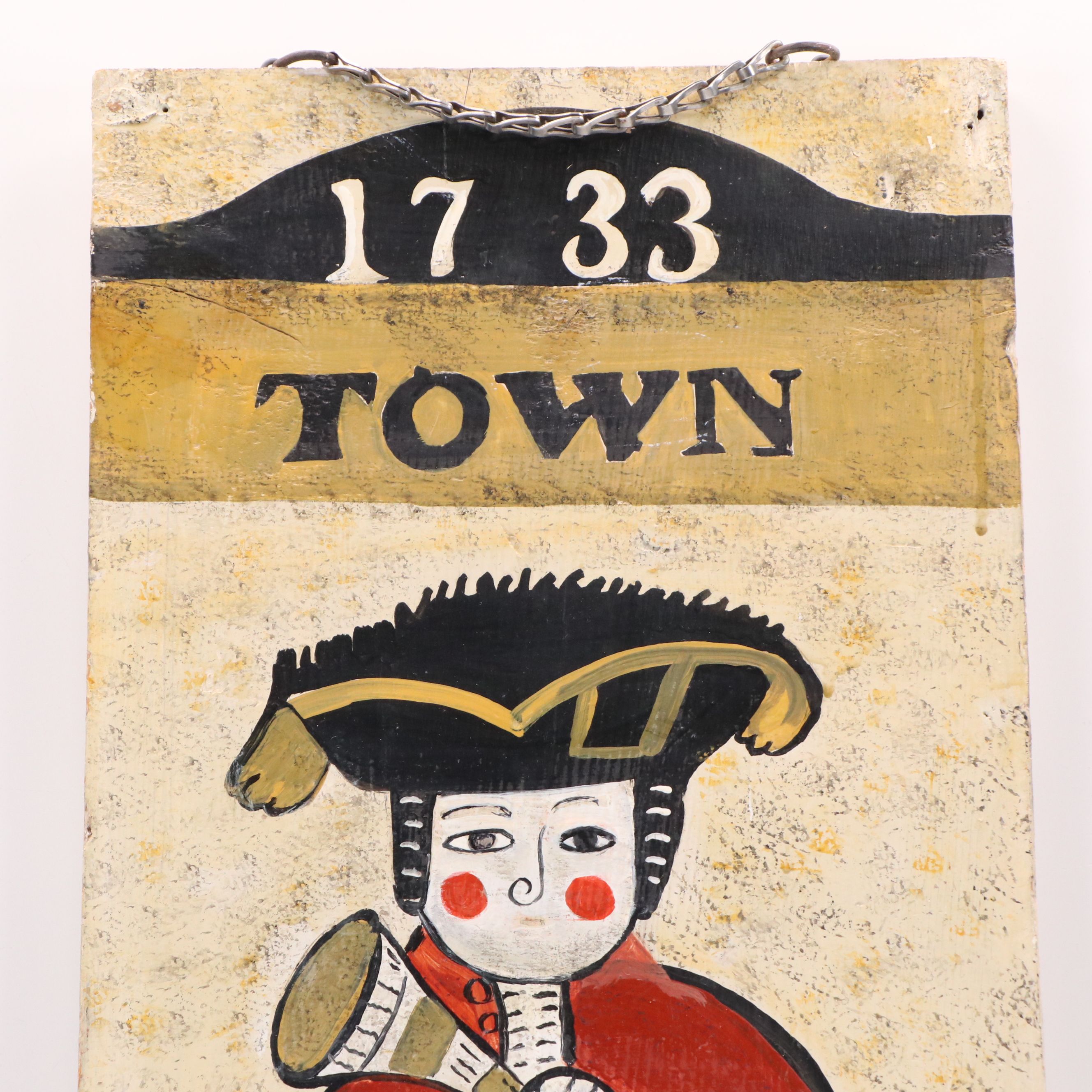 American Folk Art Hand-Painted Wooden Sign "Town Crier," 20th Century