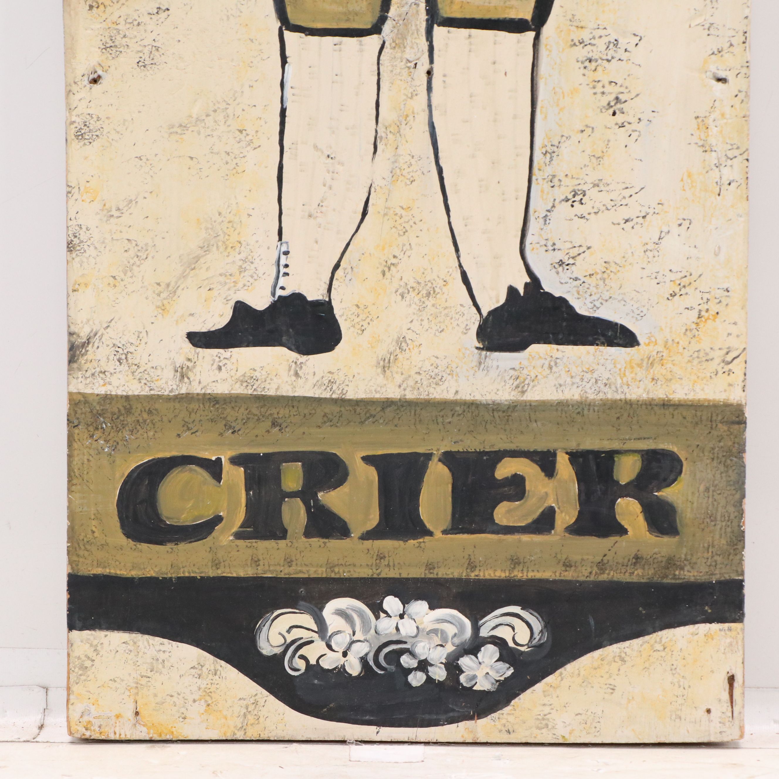 American Folk Art Hand-Painted Wooden Sign "Town Crier," 20th Century