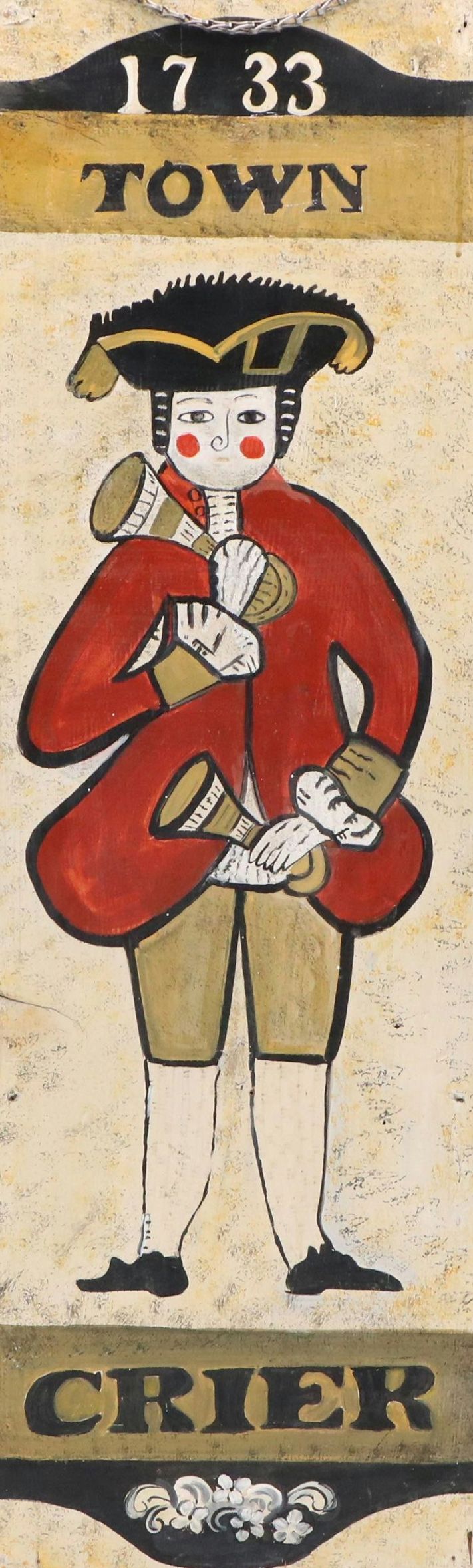 American Folk Art Hand-Painted Wooden Sign "Town Crier," 20th Century