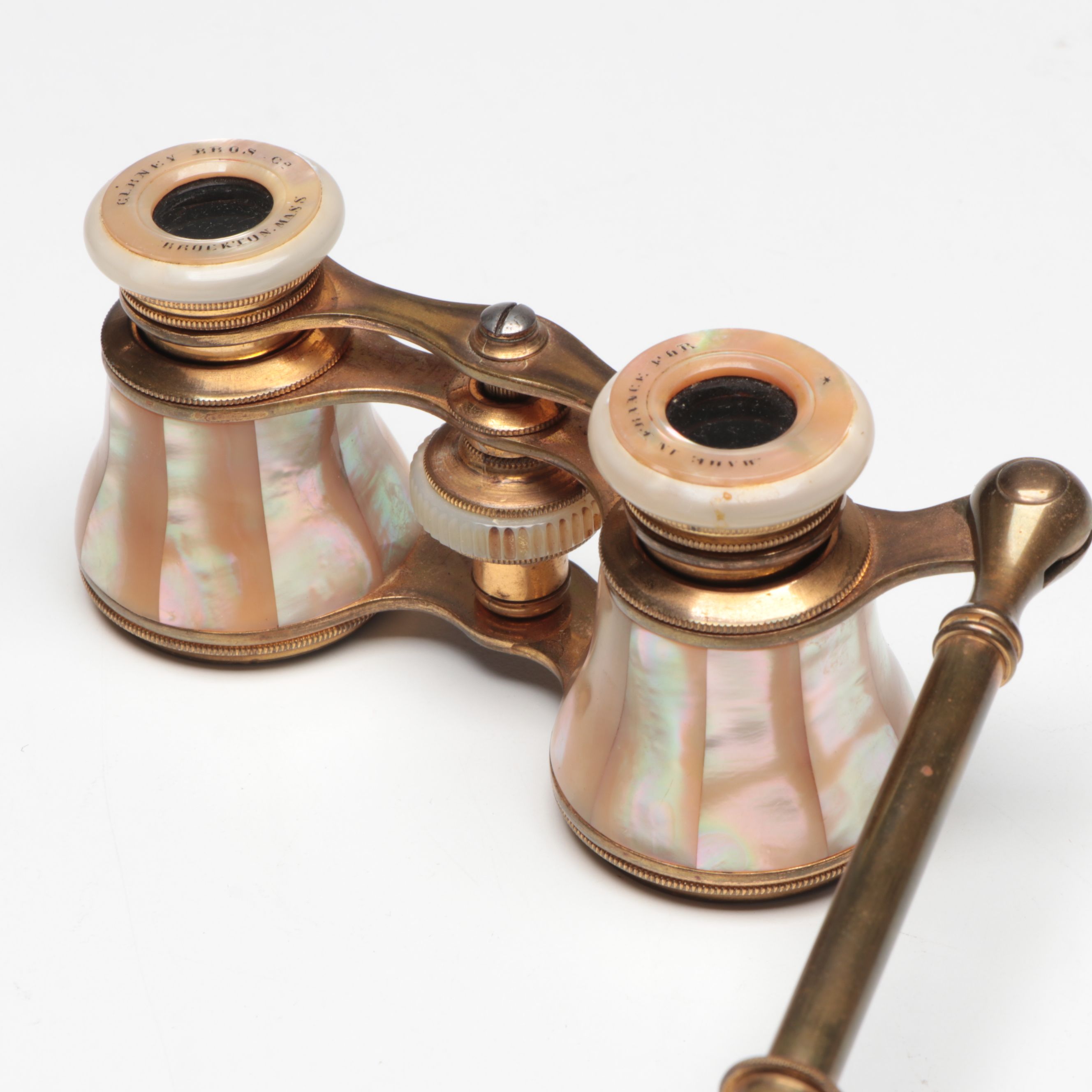 Gurney Bros. Mother of Pearl Lorgnette Opera Glasses with Framed Portraits